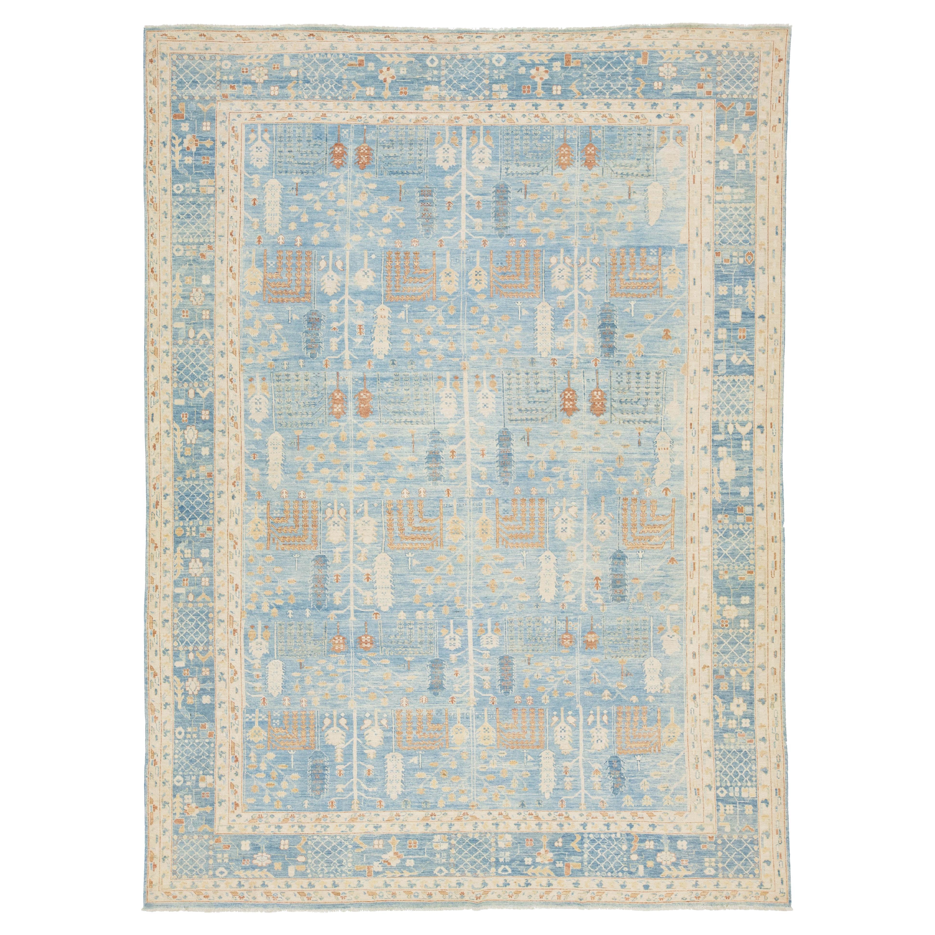 10 x 13 Tapis contemporain en laine Design/One fait à la main en bleu clair en vente