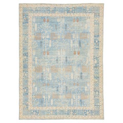 10 x 13 Contemporary Khotan Designed Wool Rug Handmade In Light Blue