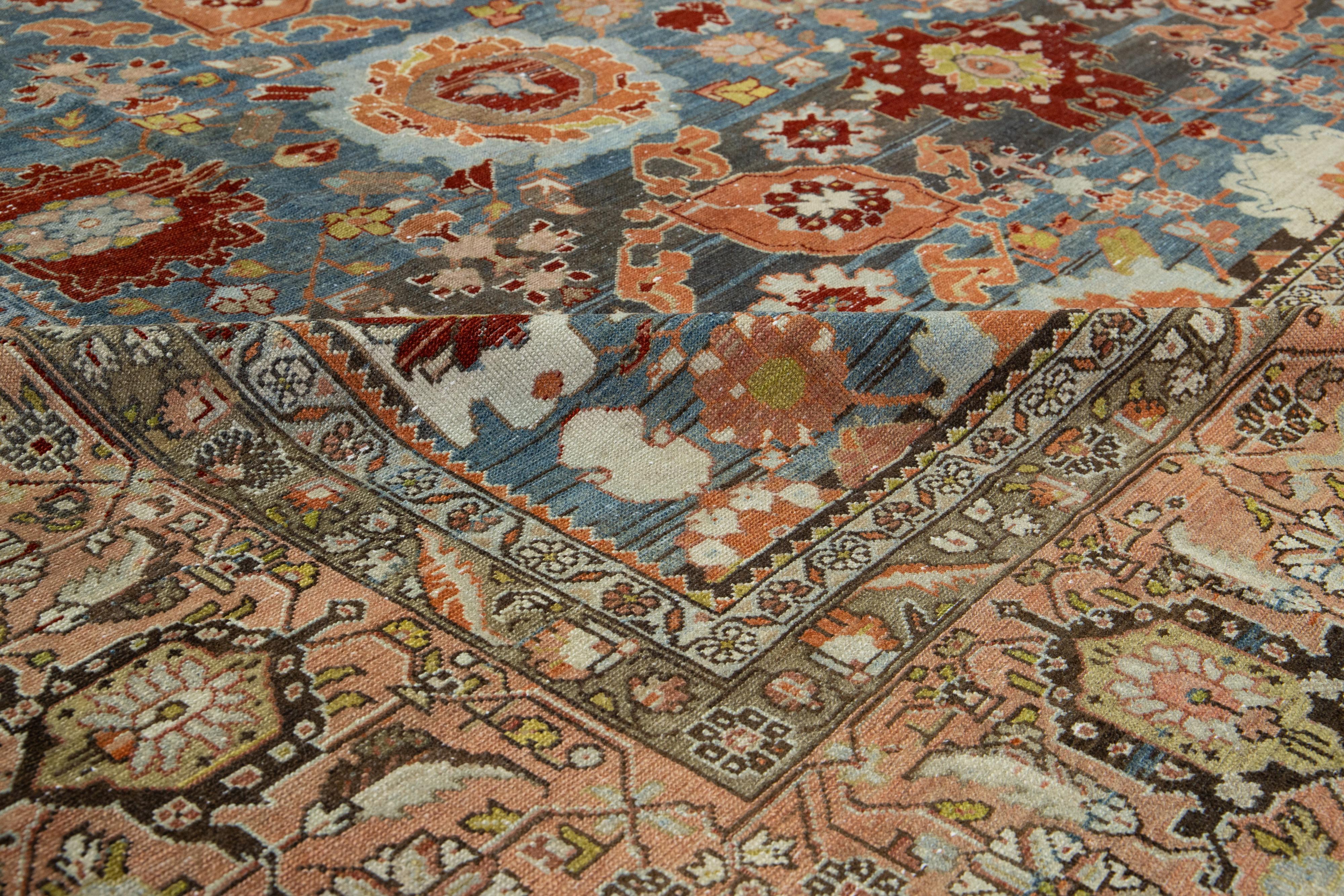 10 x 14 Allover Bidjar Persischer Wollteppich in Blau mit Blumenmuster im Angebot 3