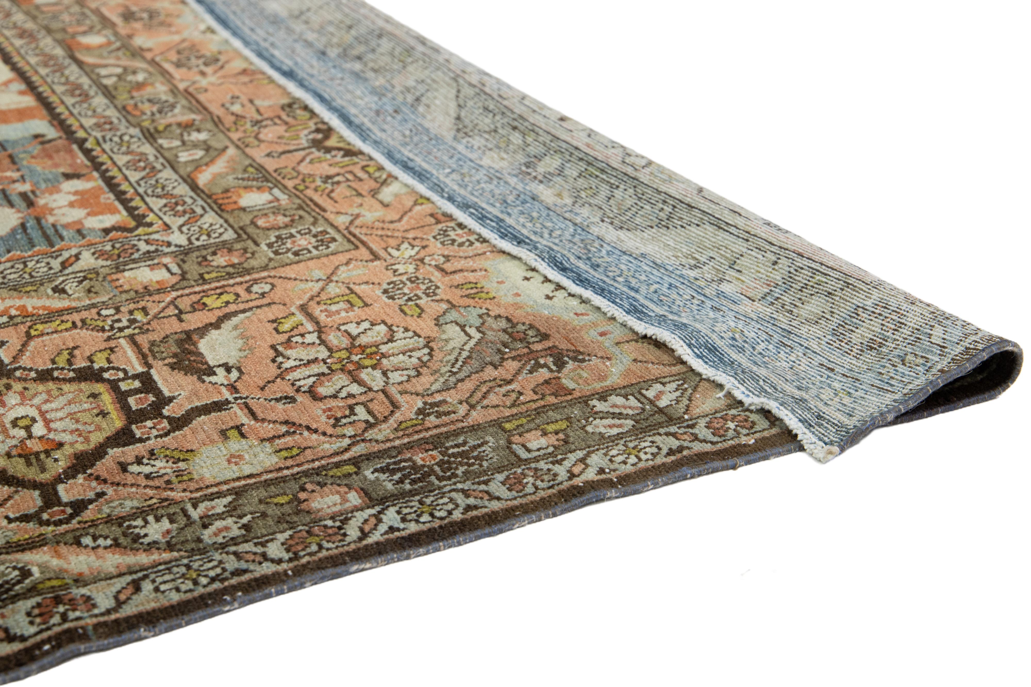 10 x 14 Allover Bidjar Persischer Wollteppich in Blau mit Blumenmuster (Handgeknüpft) im Angebot