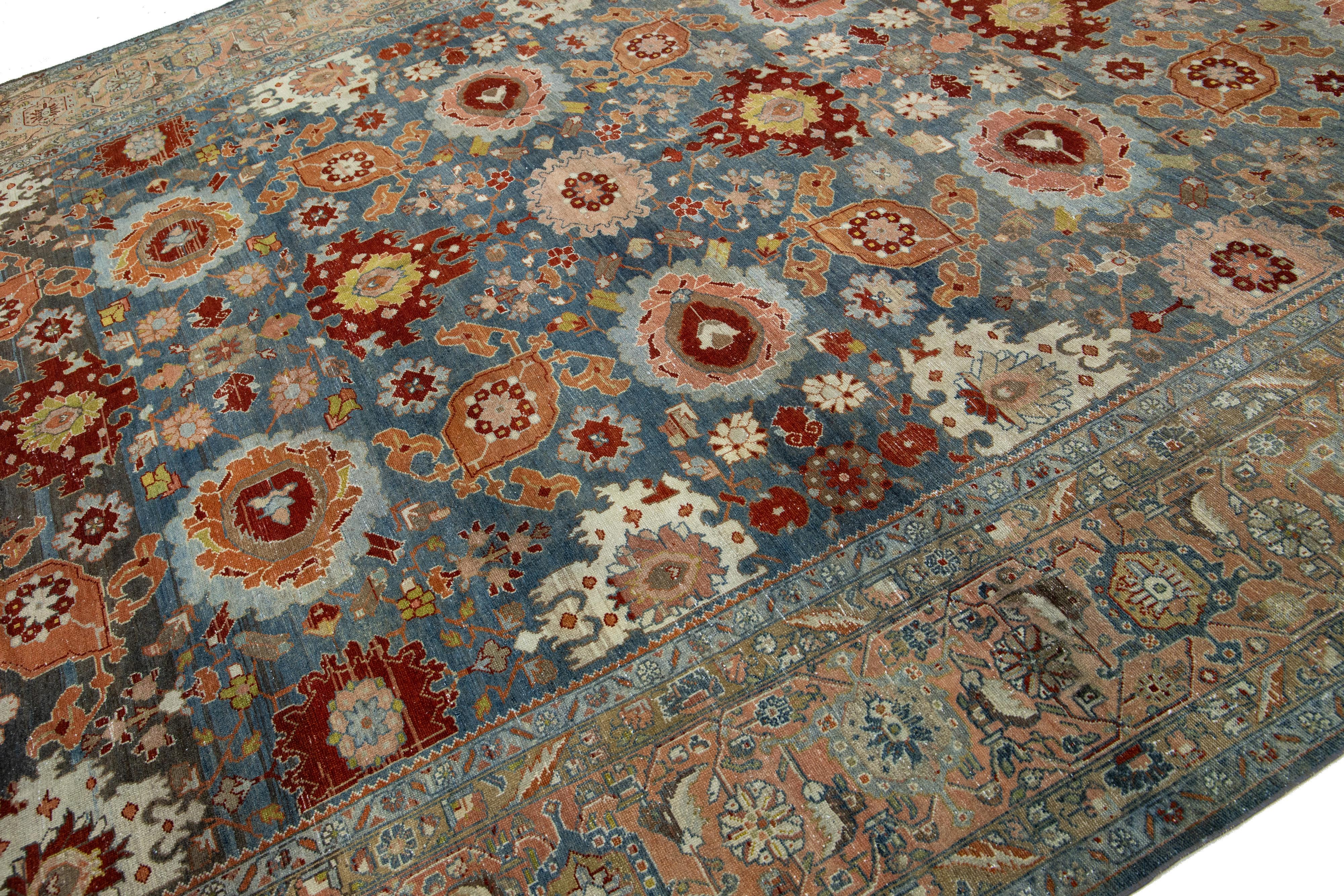 10 x 14 Allover Bidjar Persischer Wollteppich in Blau mit Blumenmuster im Zustand „Hervorragend“ im Angebot in Norwalk, CT