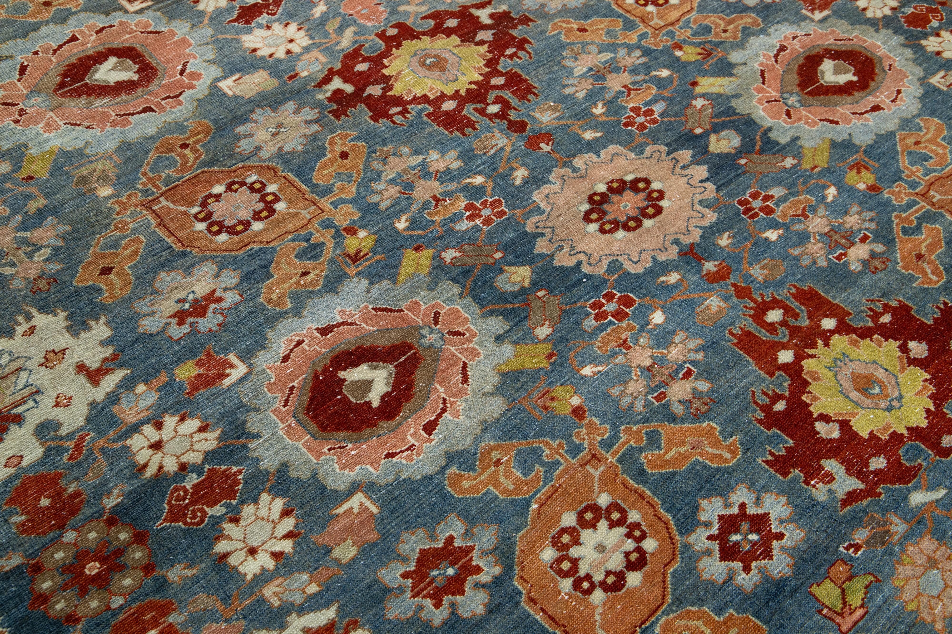 10 x 14 Allover Bidjar Persischer Wollteppich in Blau mit Blumenmuster im Angebot 2