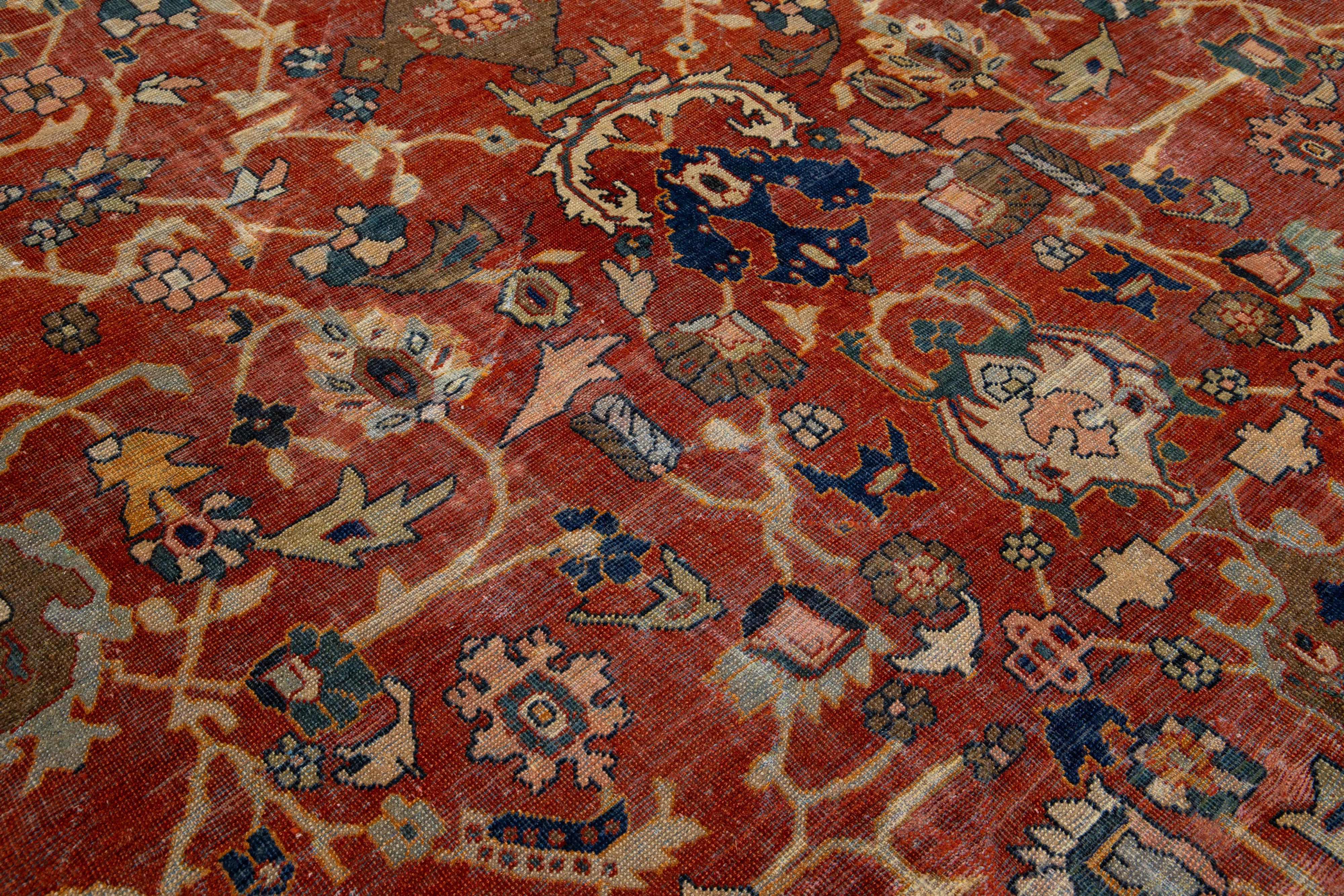 10 x 14 Antiker persischer Heriz-Roter Wollteppich mit Allover-Design im Angebot 2