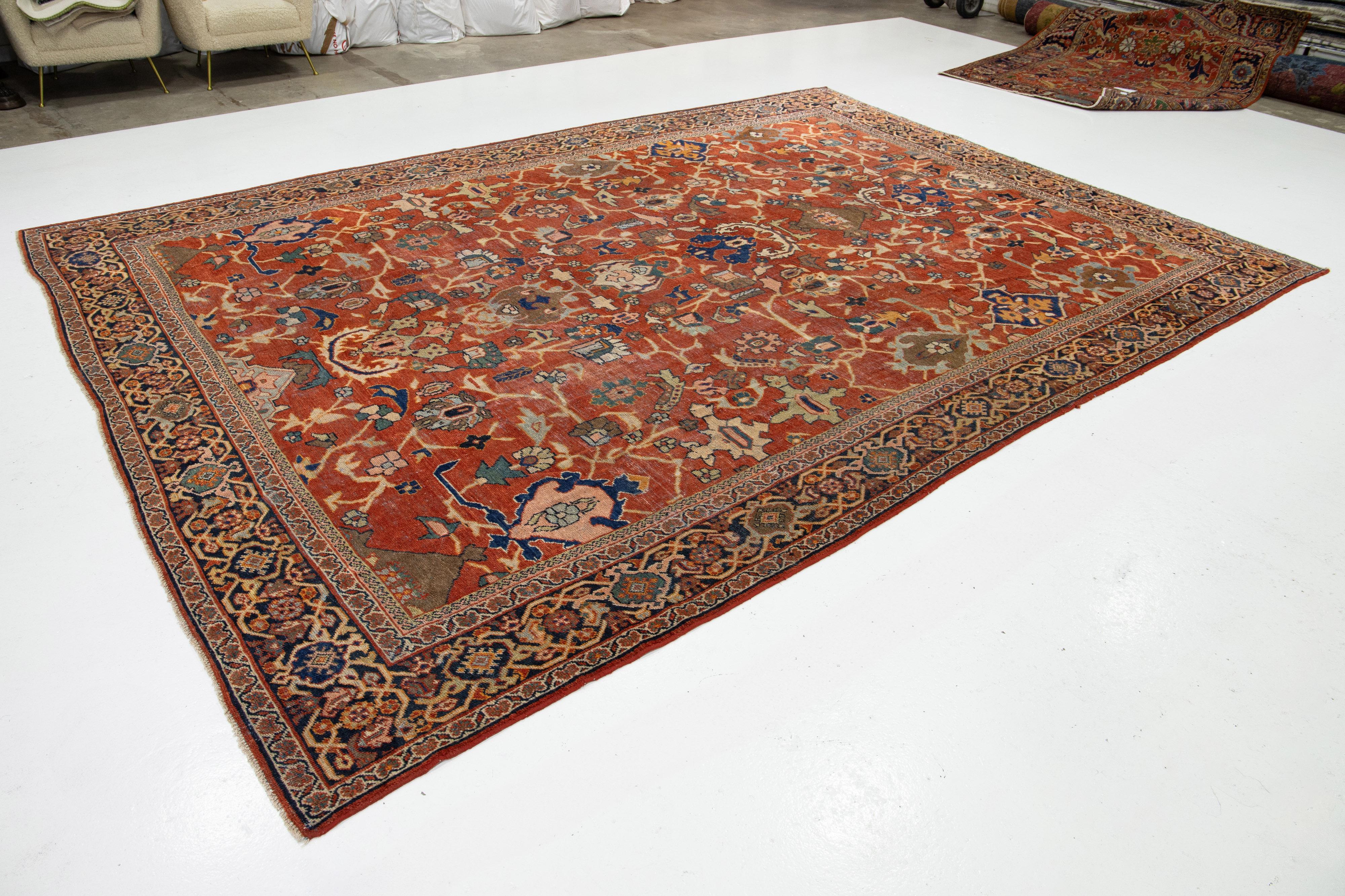 10 x 14 Antiker persischer Heriz-Roter Wollteppich mit Allover-Design (Heriz Serapi) im Angebot