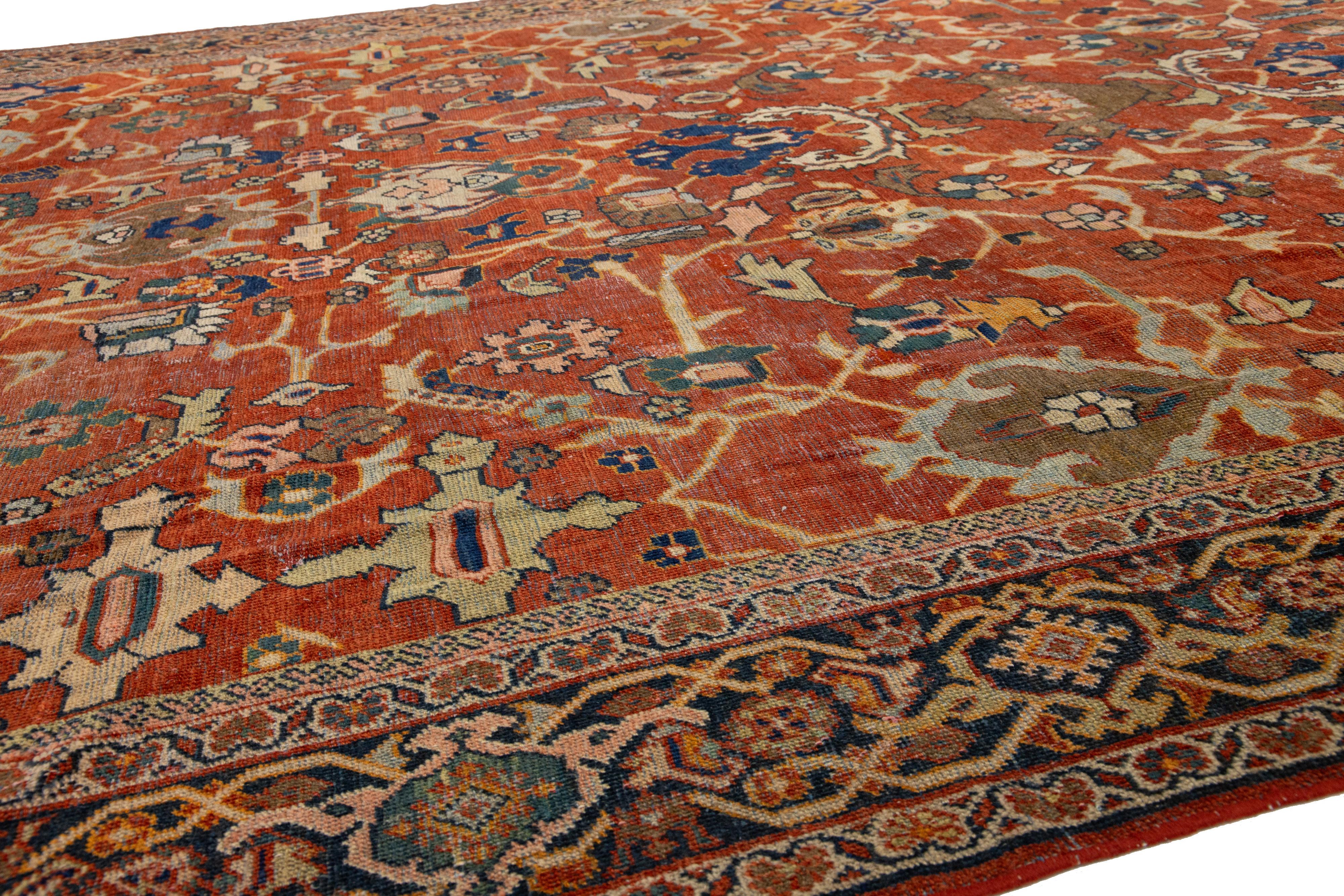 10 x 14 Antiker persischer Heriz-Roter Wollteppich mit Allover-Design (Handgeknüpft) im Angebot