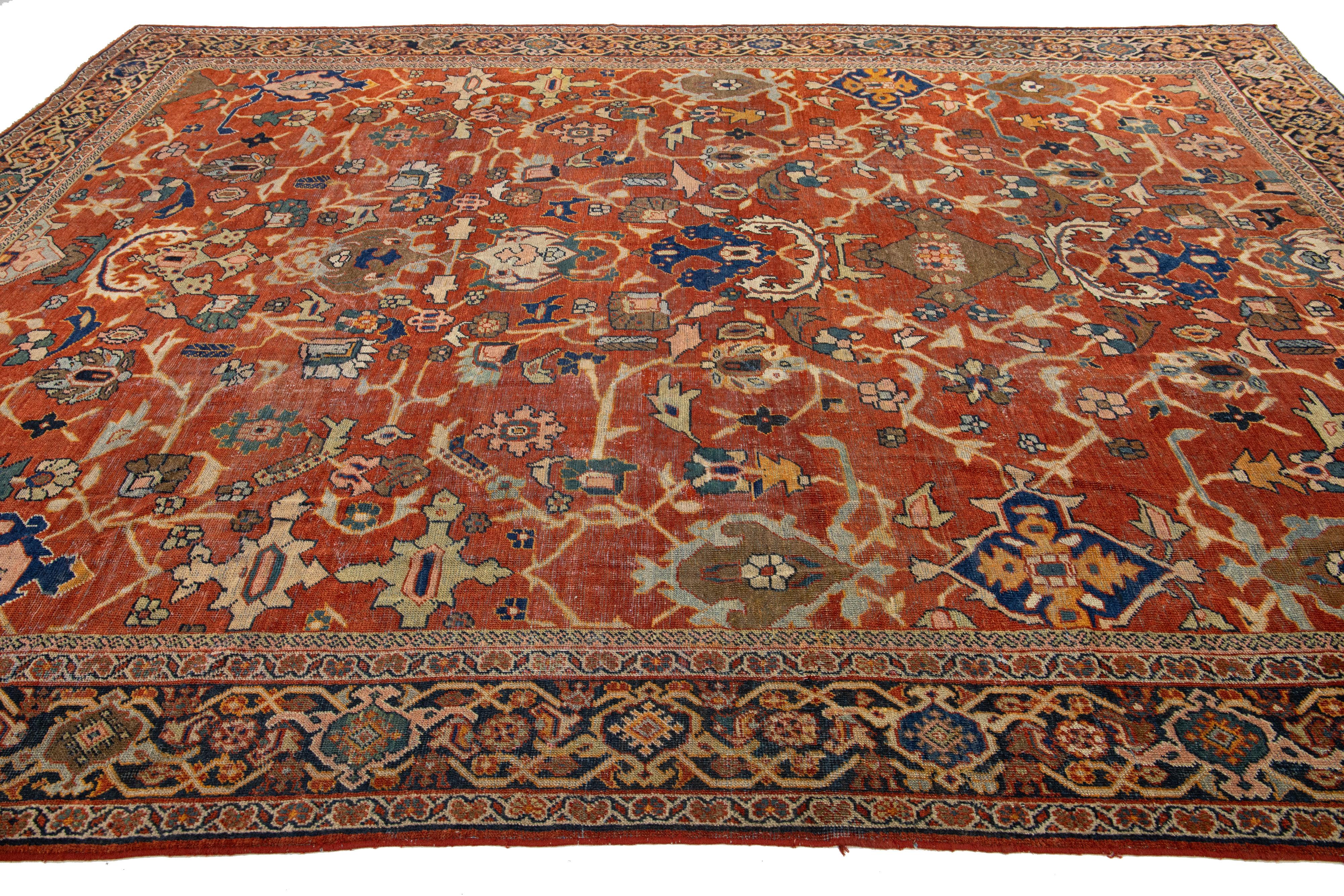 10 x 14 Antiker persischer Heriz-Roter Wollteppich mit Allover-Design (20. Jahrhundert) im Angebot