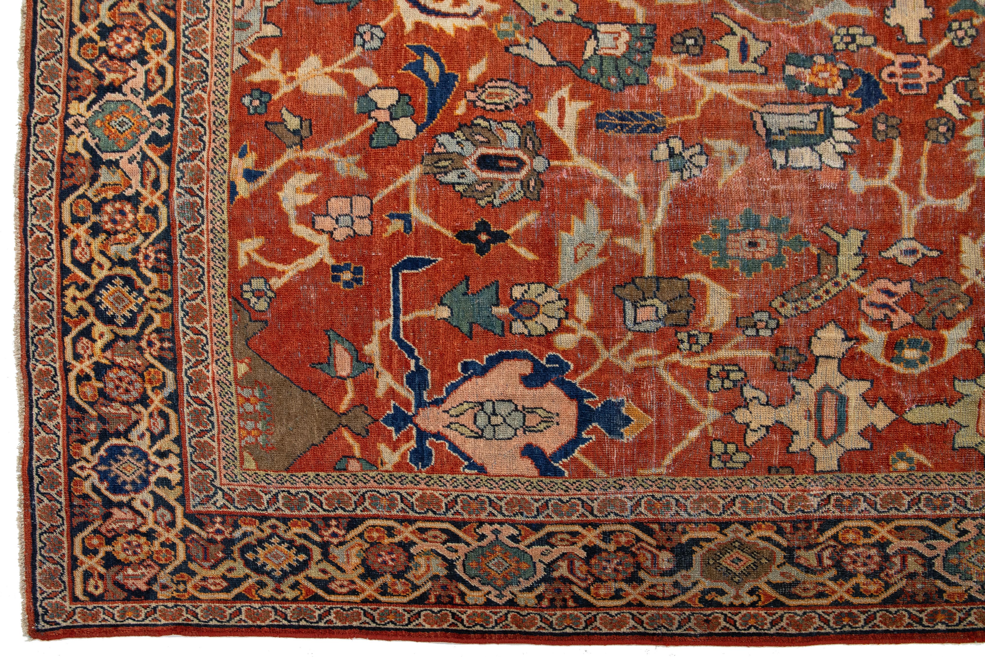 10 x 14 Antiker persischer Heriz-Roter Wollteppich mit Allover-Design (Wolle) im Angebot