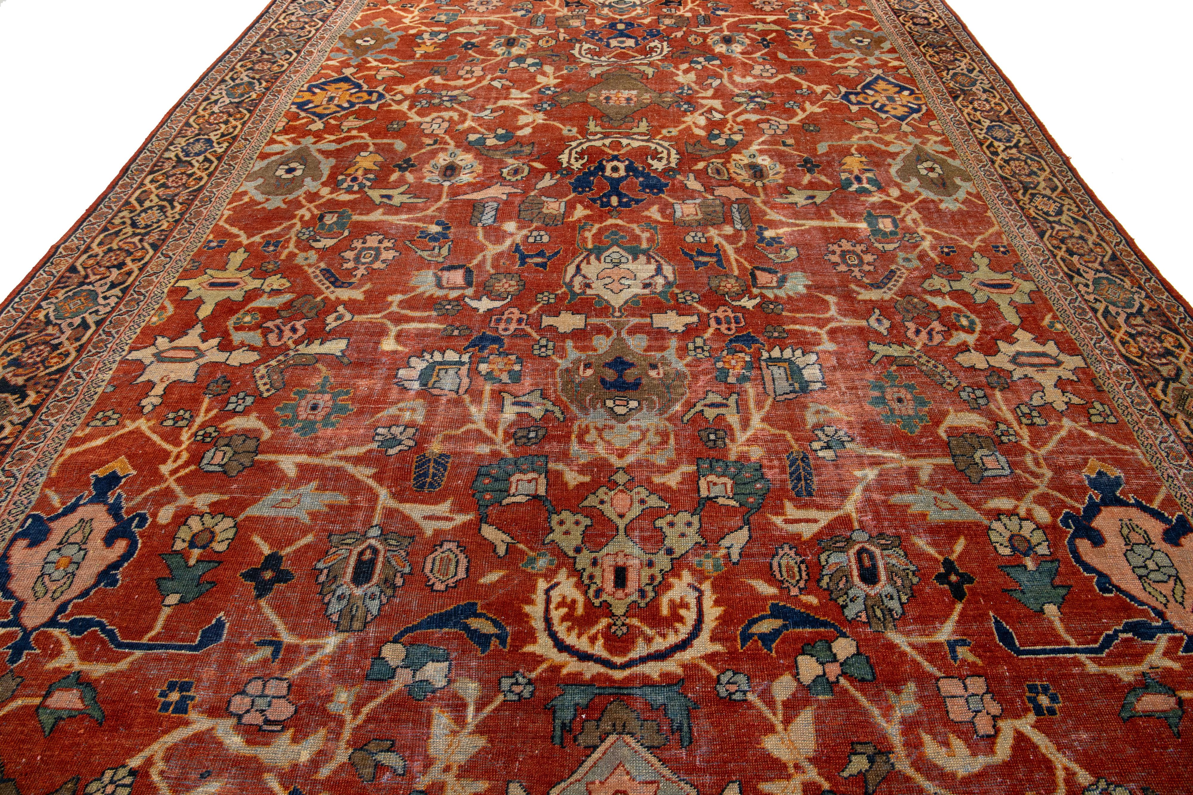 10 x 14 Antiker persischer Heriz-Roter Wollteppich mit Allover-Design im Angebot 1