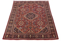 10 x 14 Antique Persian Mahal Rug – Hand-Knotted Wool, Red & Navy Herati Design