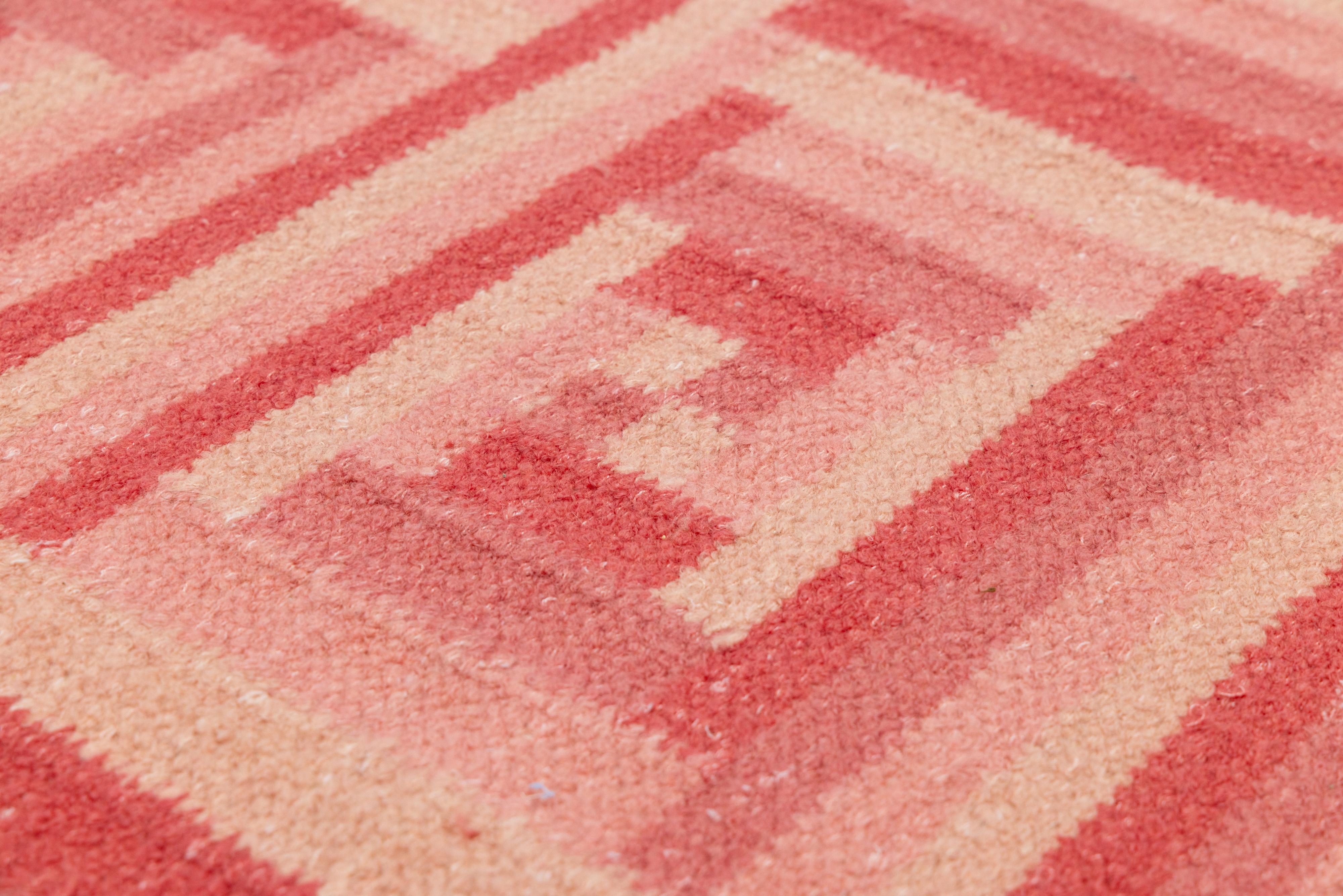 10 x 14 Contemporary Scandinavian Style Wool Rug In Pink With Geometric Pattern For Sale 4