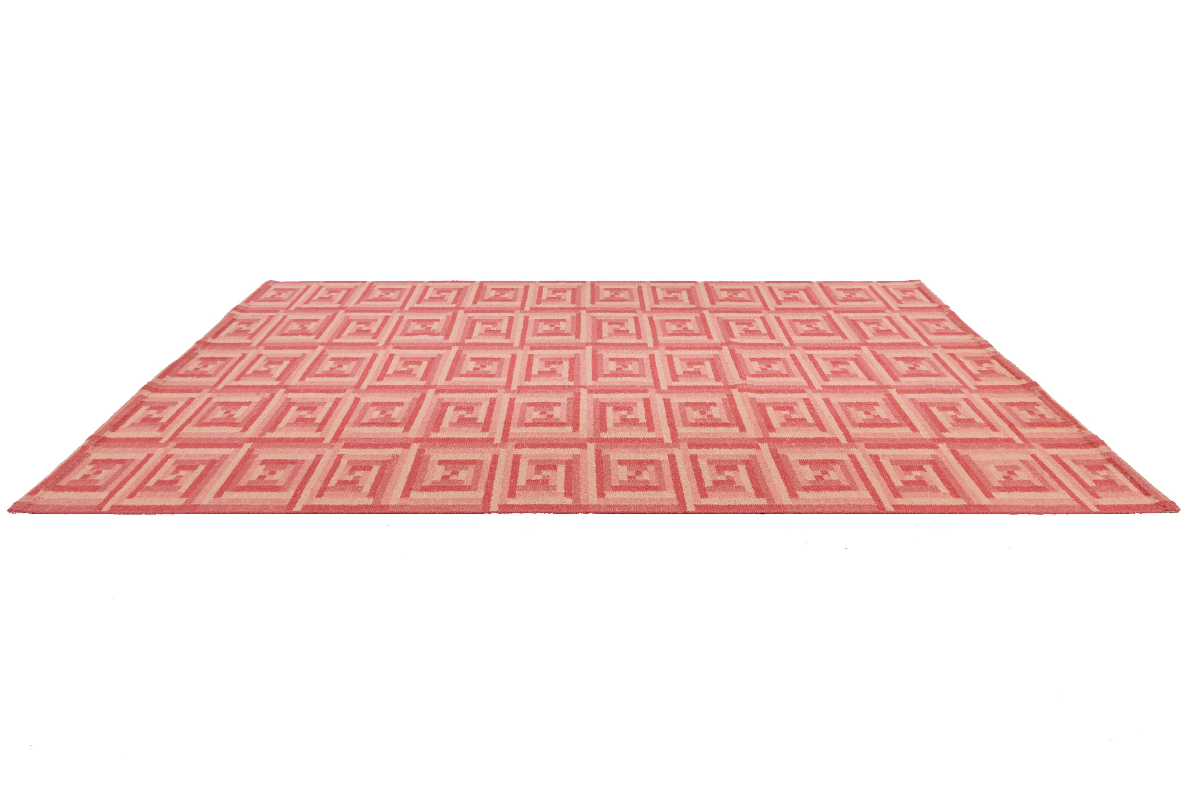 10 x 14 Contemporary Scandinavian Style Wool Rug In Pink With Geometric Pattern For Sale 5