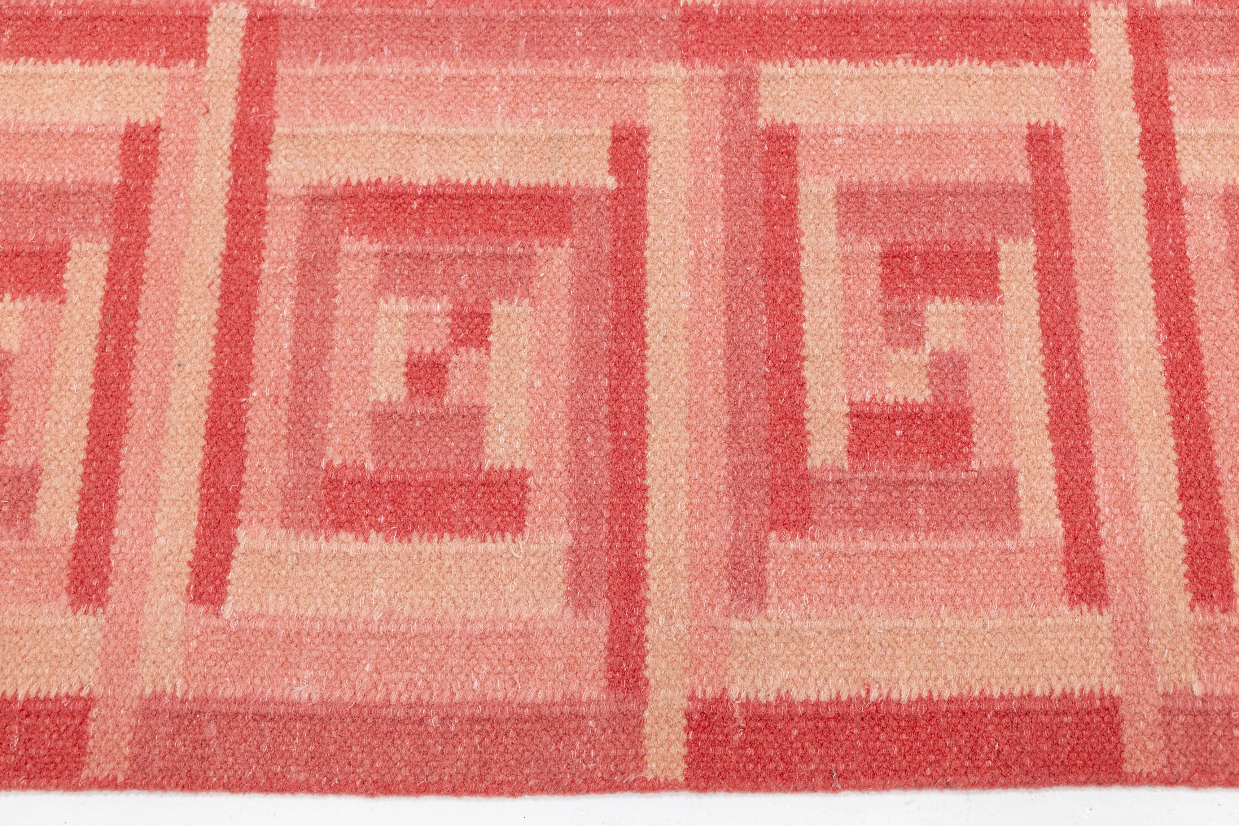10 x 14 Contemporary Scandinavian Style Wool Rug In Pink With Geometric Pattern For Sale 3