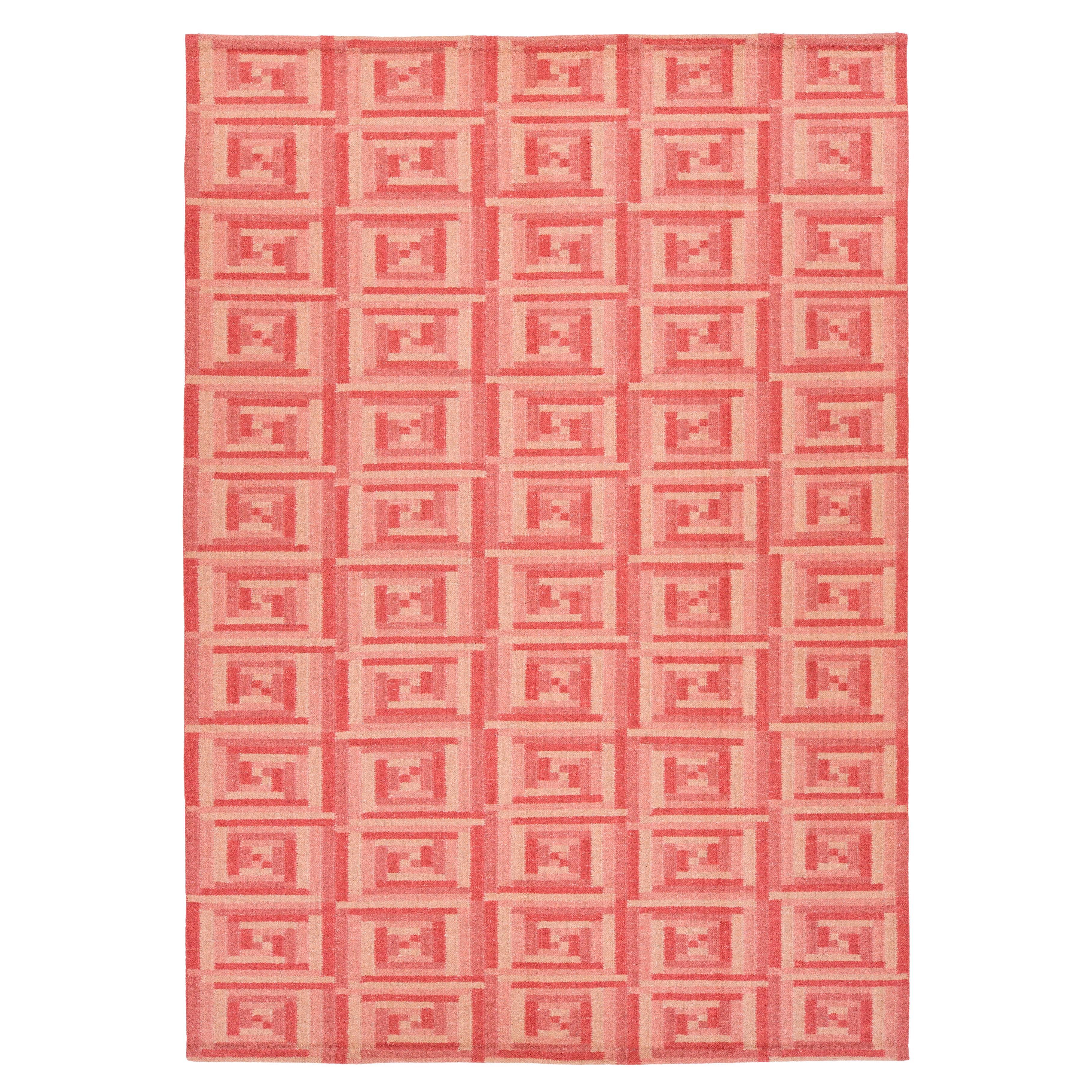 10 x 14 Contemporary Scandinavian Style Wool Rug In Pink With Geometric Pattern For Sale
