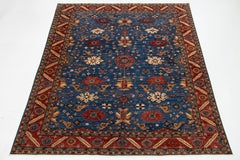 10 x 14 Alfombra contemporánea de lana azul estilo serapi con diseño floral