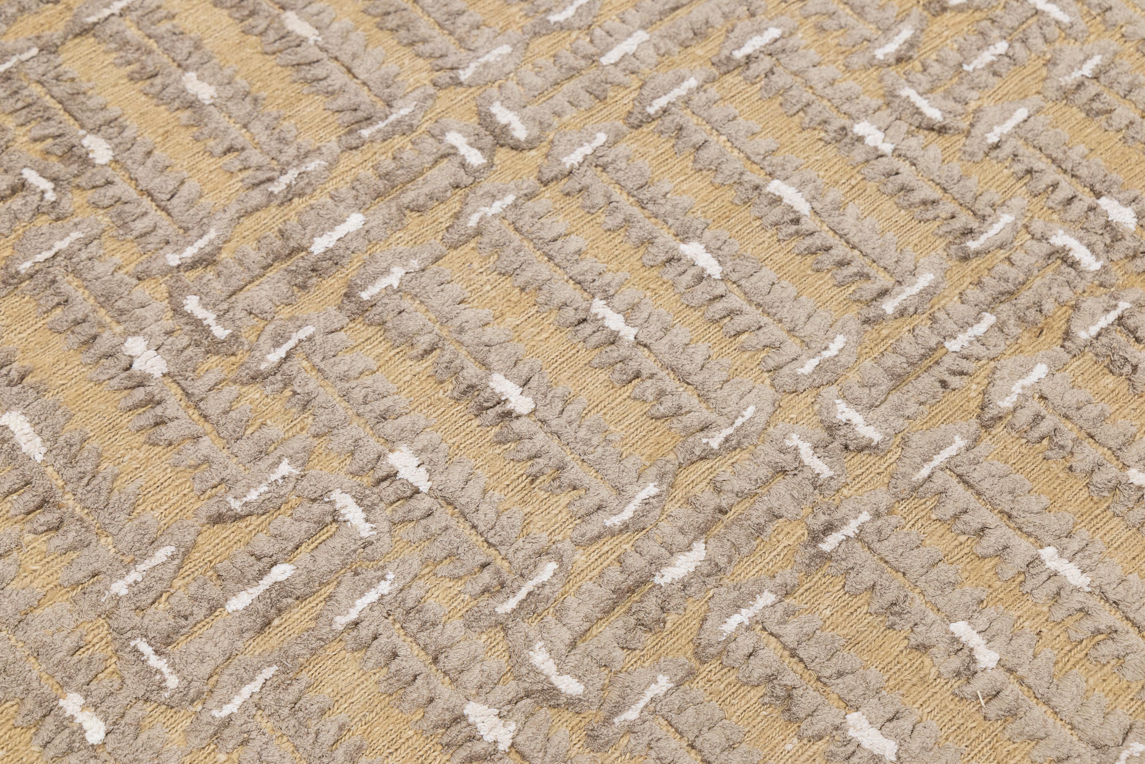 10 x 14 Contemporary Soumak Tan Wool And Jute Rug Handmade Geometric For Sale 5