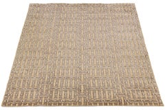 10 x 14 Contemporánea Soumak Tan Lana Y Yute Alfombra Geométrica Hecha A Mano