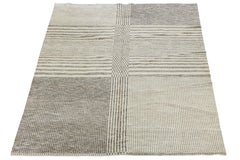 10 x 14 Alfombra de lana anudada a mano, moderna, neutra y geométrica Patrón de cuadrícula minimalista