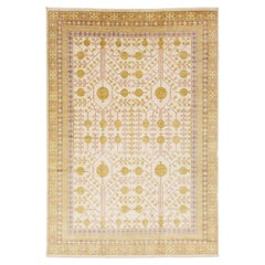 10 x 14 Handmade Contemporary Khotan Style Beige Wool Rug with Allover Pattern