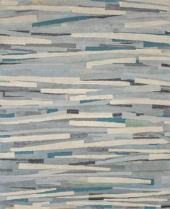 10 x 14  Modern Abstract Designed Handmade Wool and Silk Rug In Gray and Blue