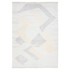 Tapis kilim moderne abstrait en laine tissé à plat de 10 x 14 couleurs sourdes  