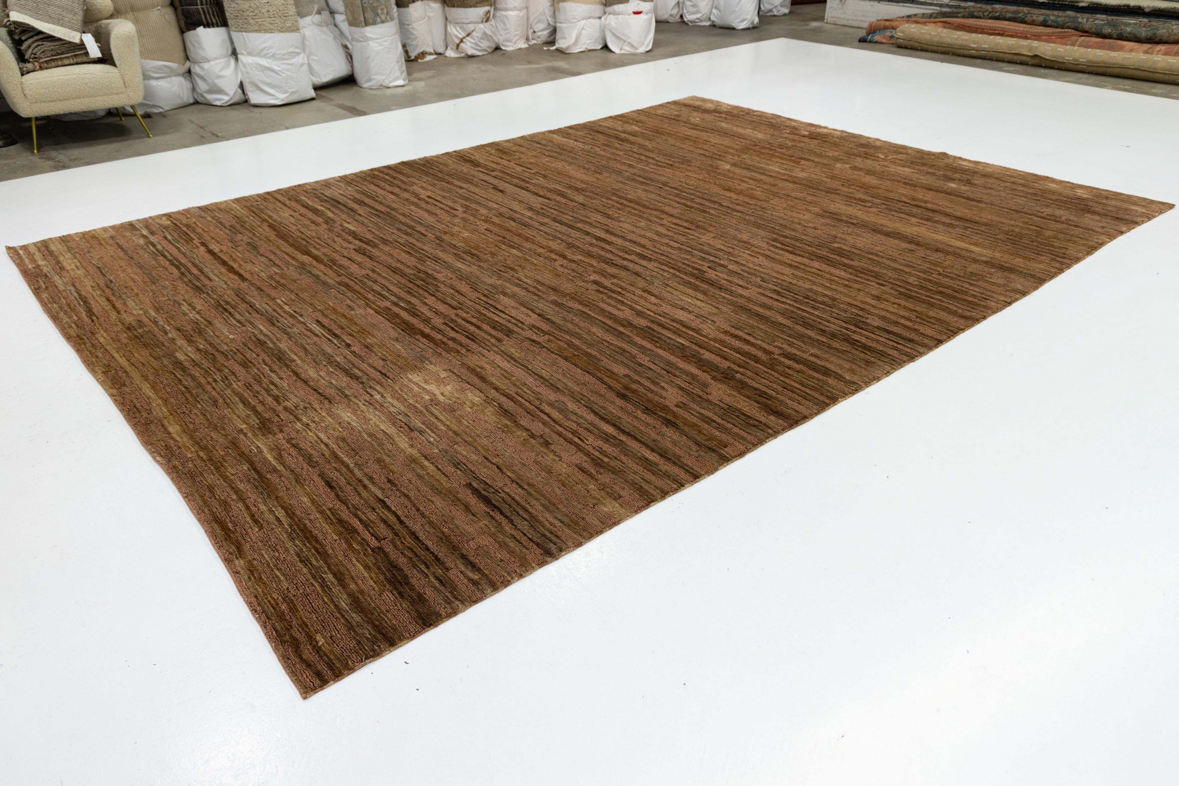 10 x 14 Modern Brown Wool and Jute Rug With Abstract Design Moderno en venta