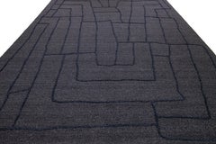 10 x 14 Modern Hand Loom Wool Rug With Blue Abstract Design