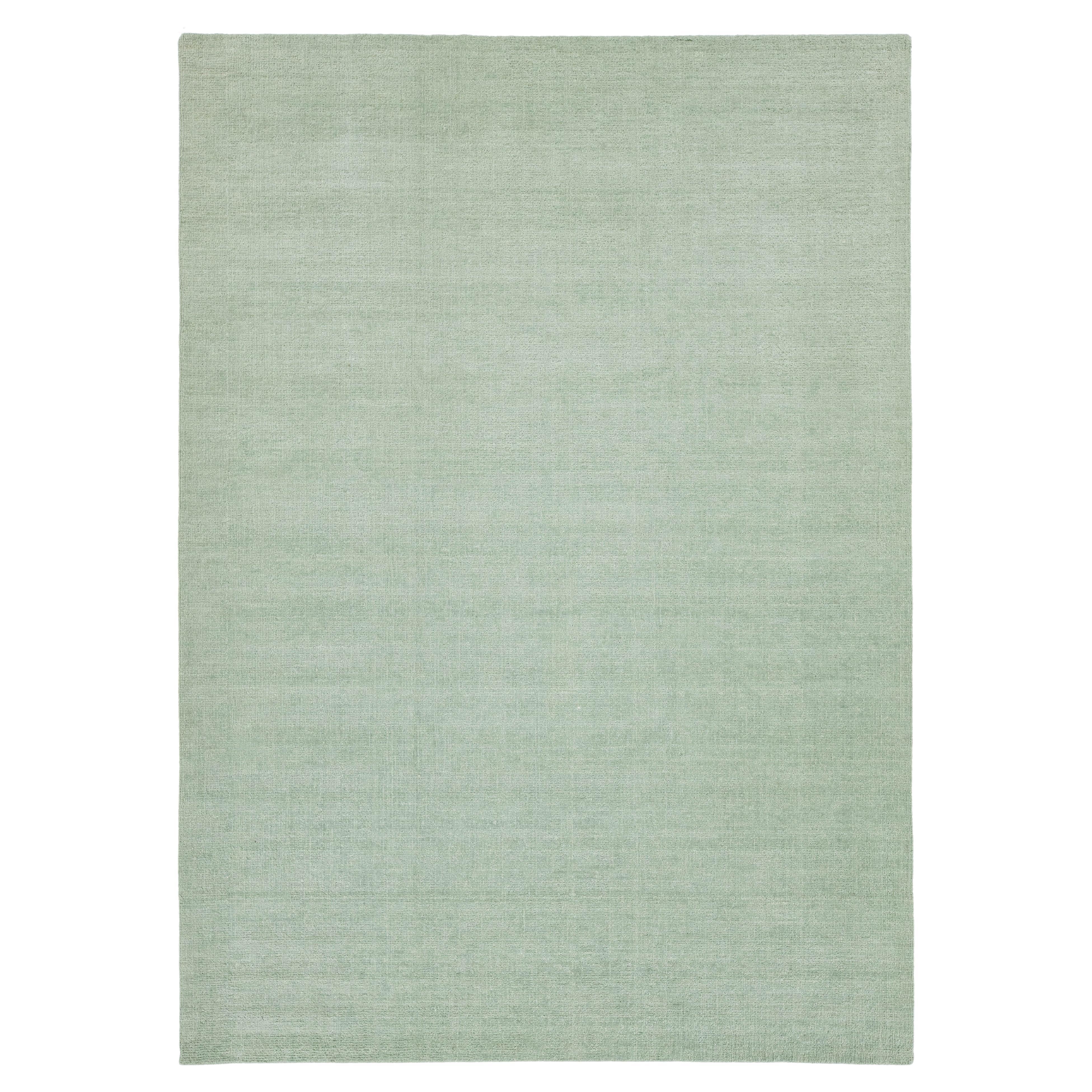 10 x 14 Alfombra moderna de lana de textura india hecha a mano en verde claro sólido