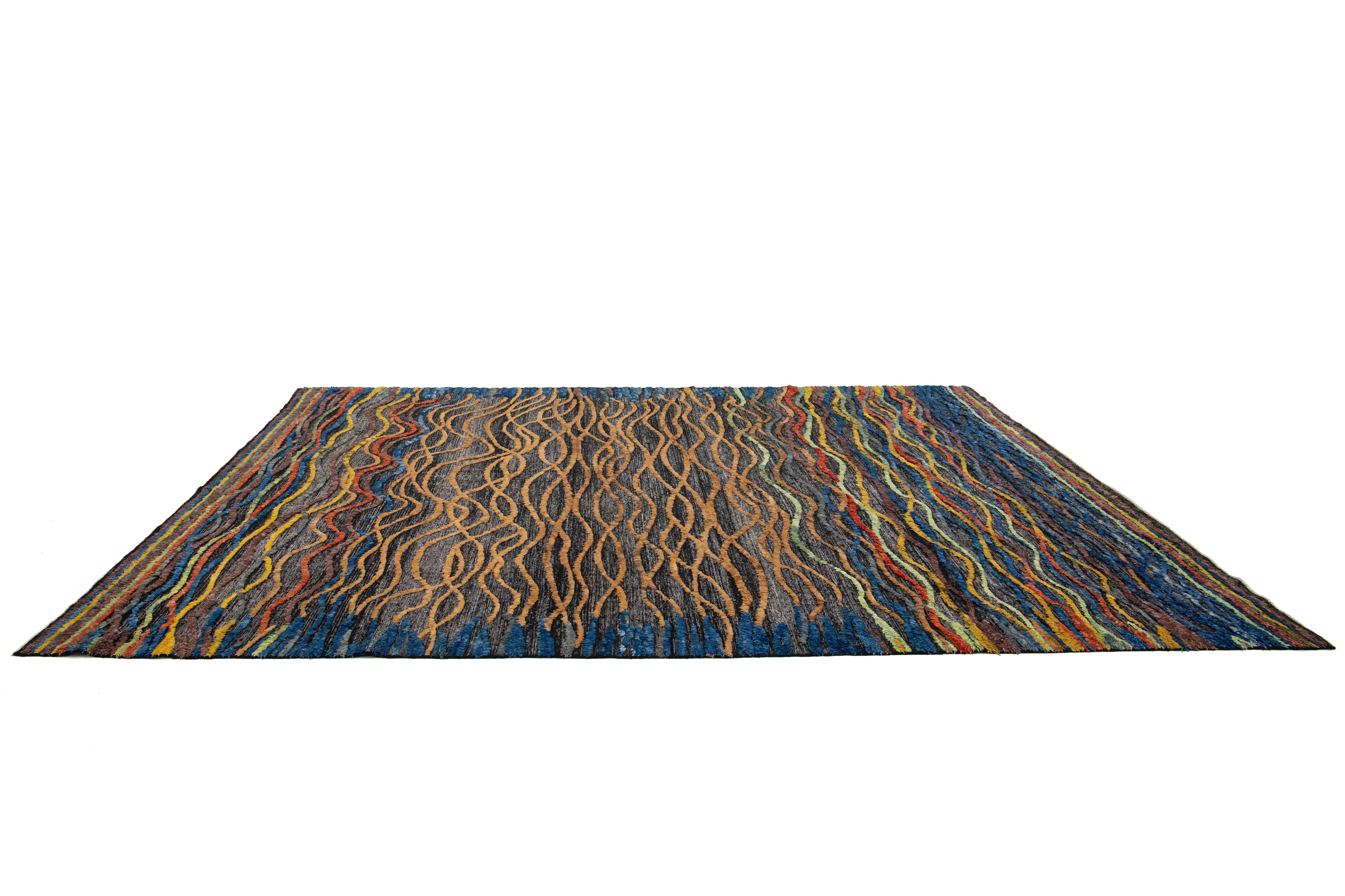 10 x 14 Alfombra moderna de lana estilo marroquí hecha a mano con diseño abstracto multicolor en venta 2