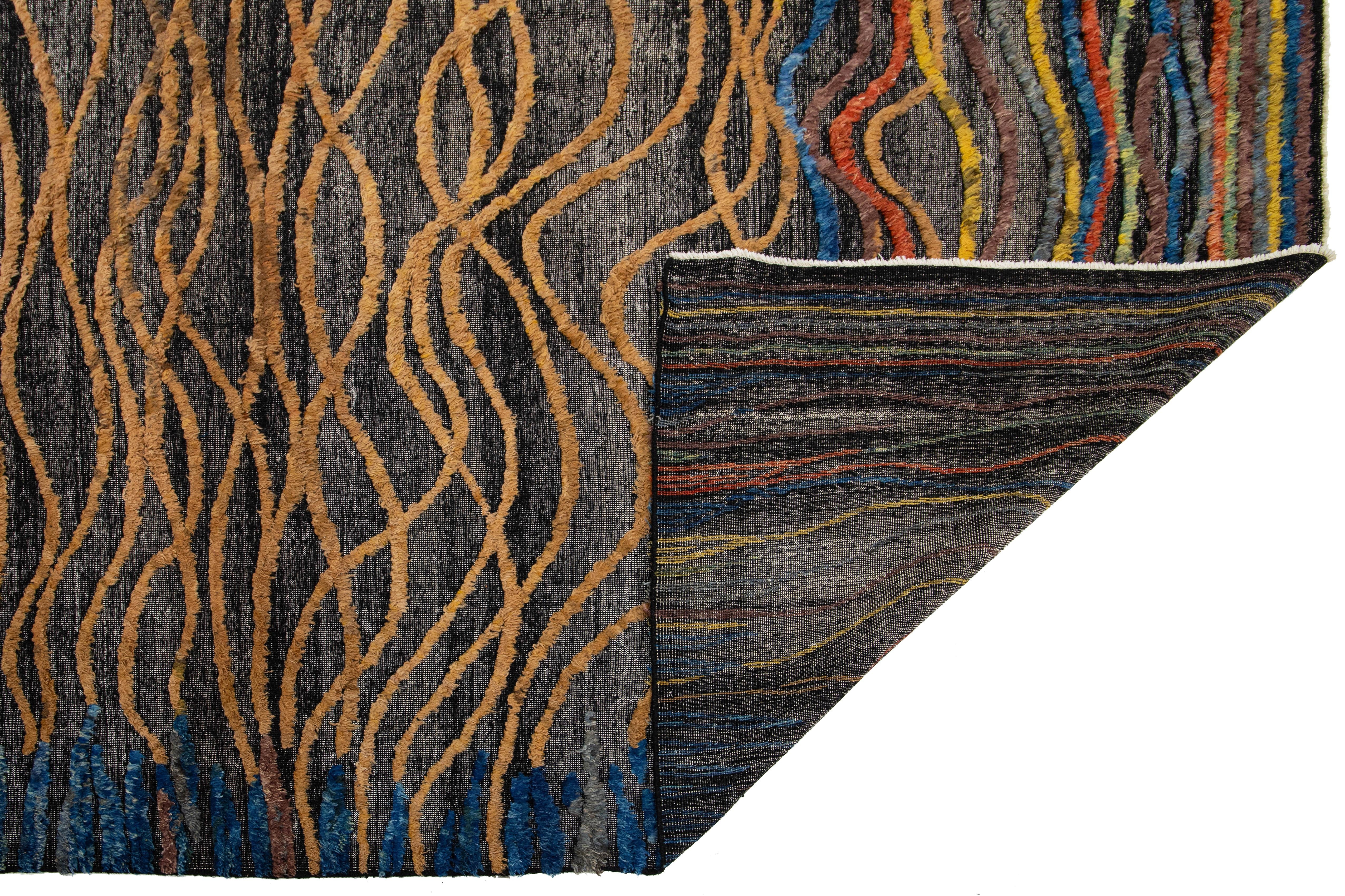 10 x 14 Alfombra moderna de lana estilo marroquí hecha a mano con diseño abstracto multicolor Moderno en venta