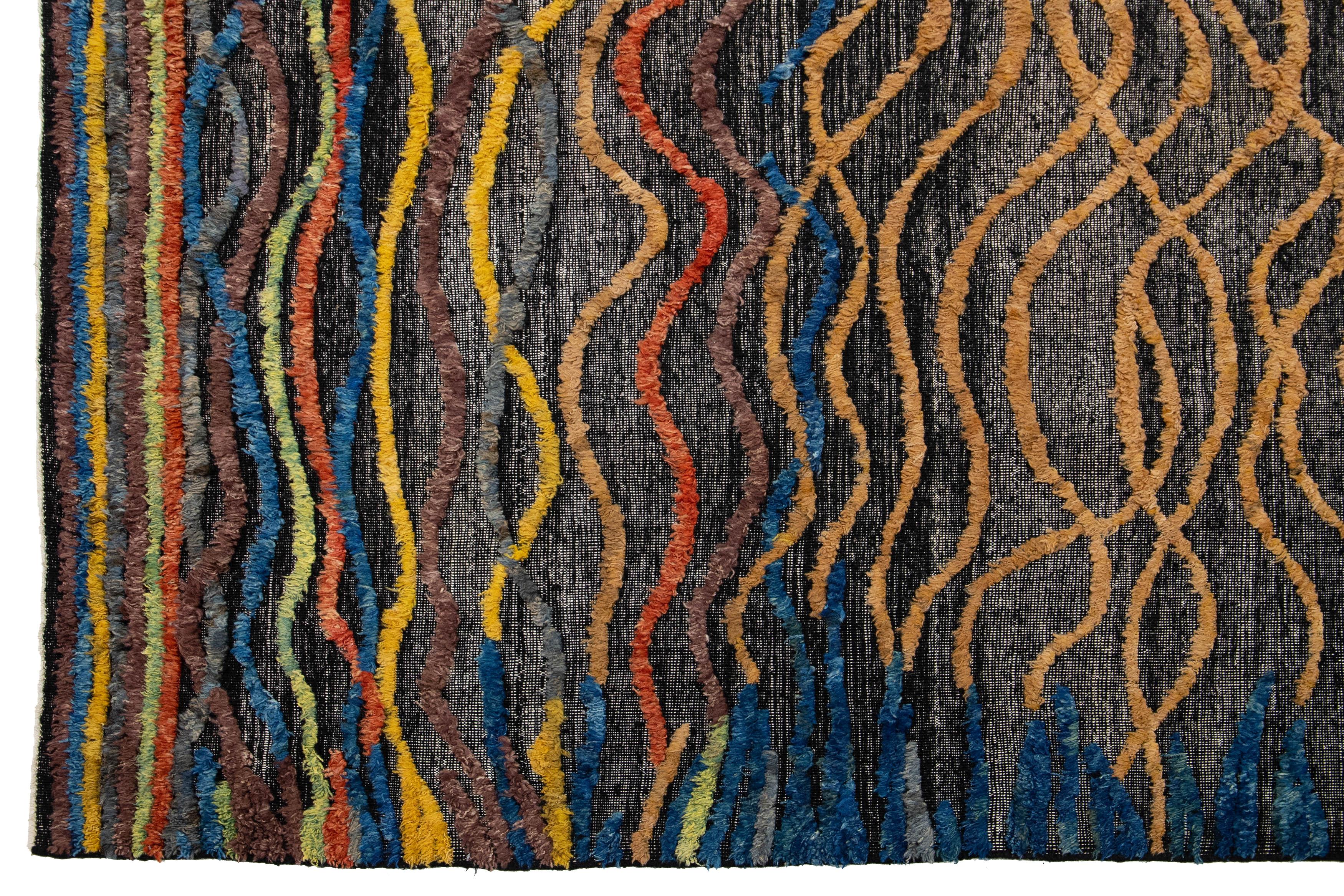 10 x 14 Alfombra moderna de lana estilo marroquí hecha a mano con diseño abstracto multicolor Siglo XXI y contemporáneo en venta