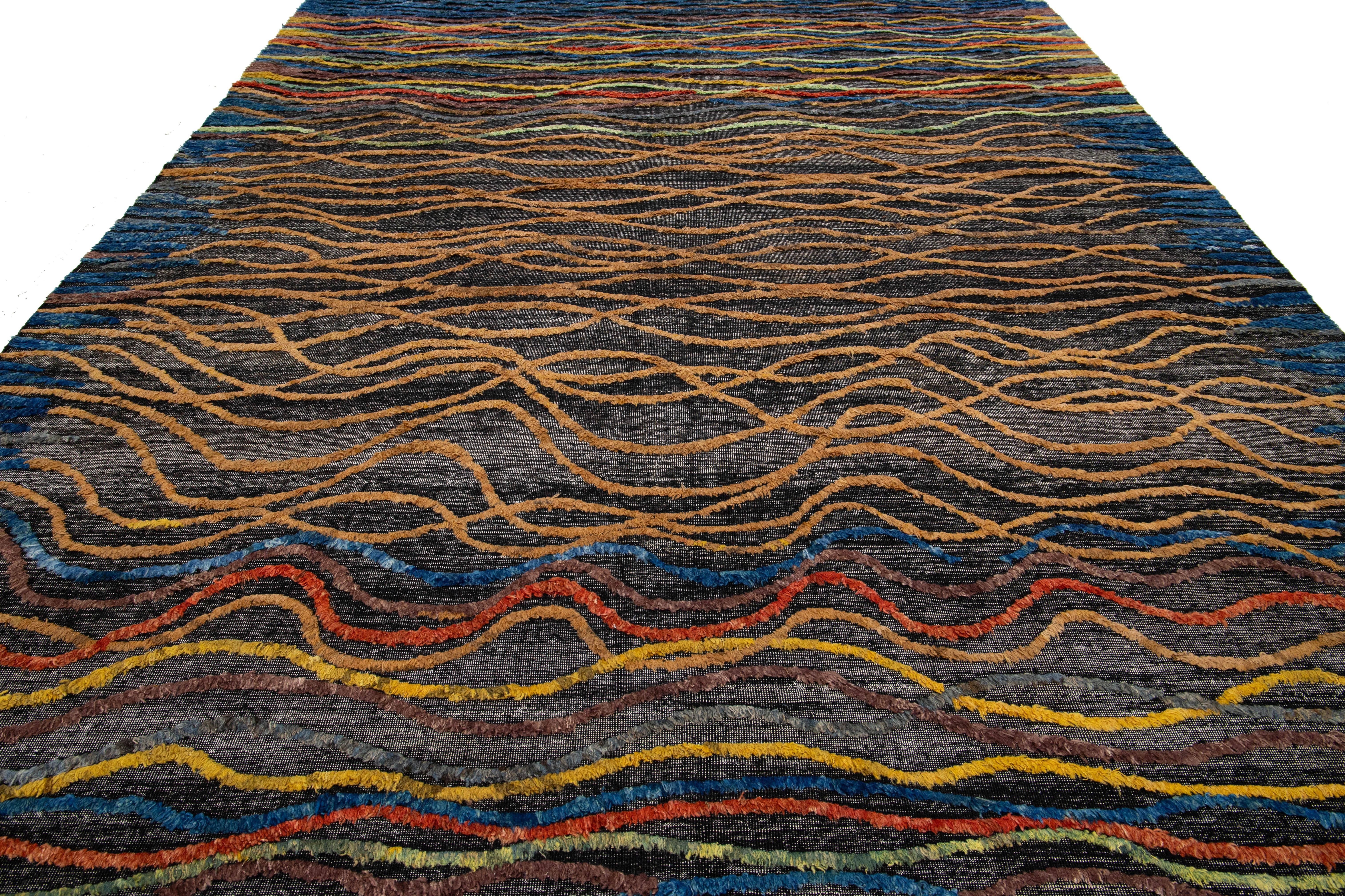 10 x 14 Alfombra moderna de lana estilo marroquí hecha a mano con diseño abstracto multicolor Lana en venta