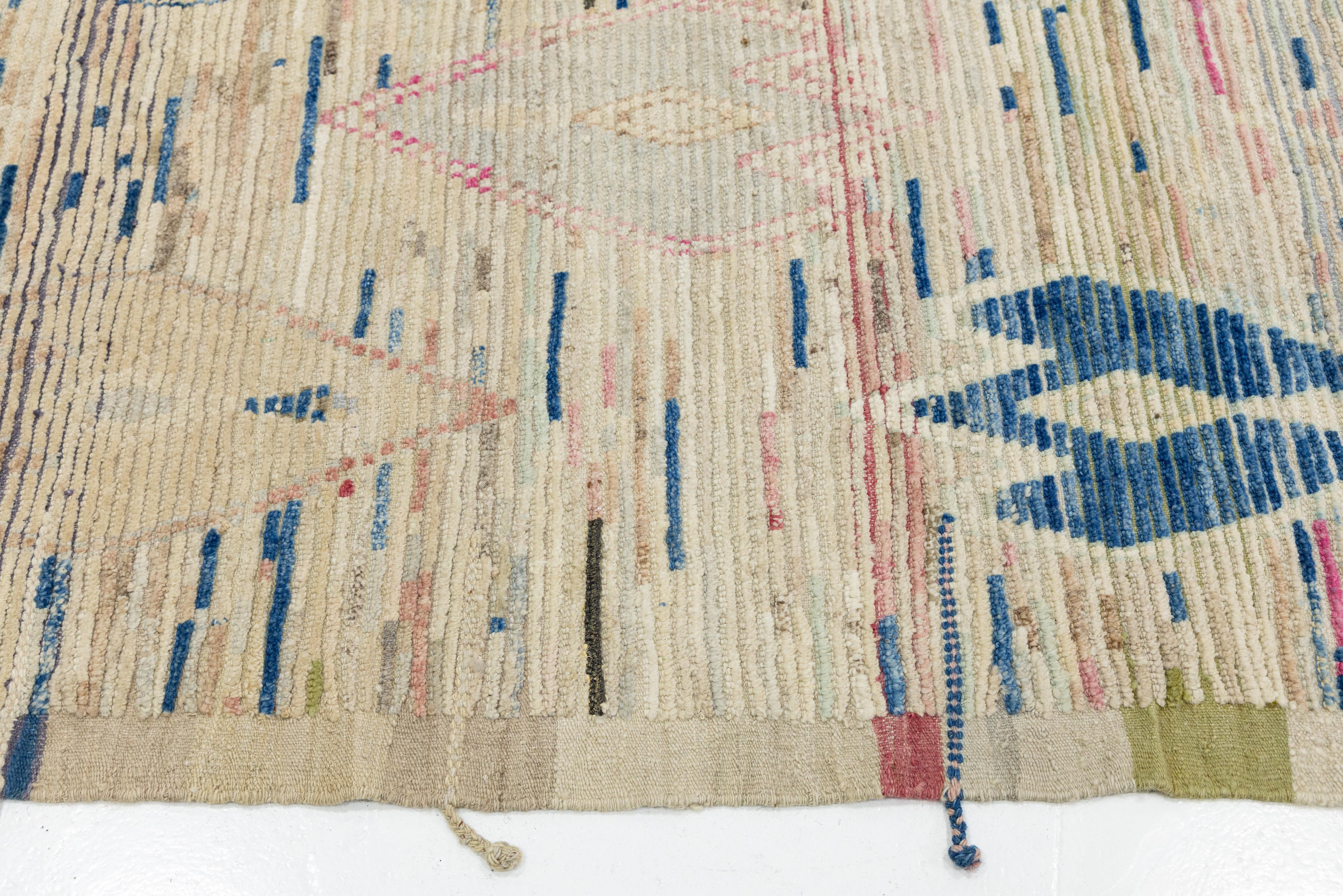 10 x 14 Modern Moroccan Style Wool Rug In Beige With Geometric Design For Sale 4