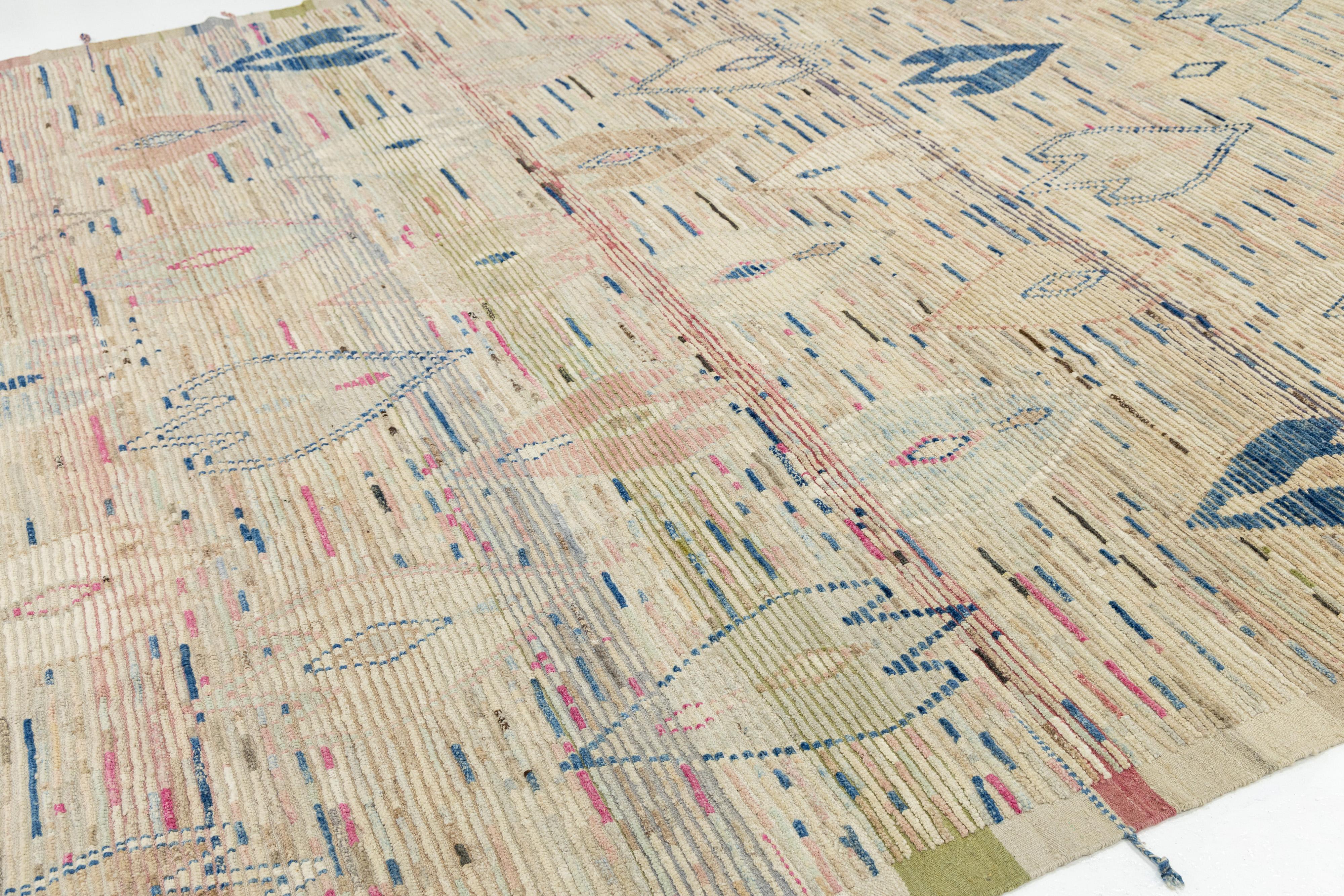 10 x 14 Modern Moroccan Style Wool Rug In Beige With Geometric Design In New Condition For Sale In Norwalk, CT