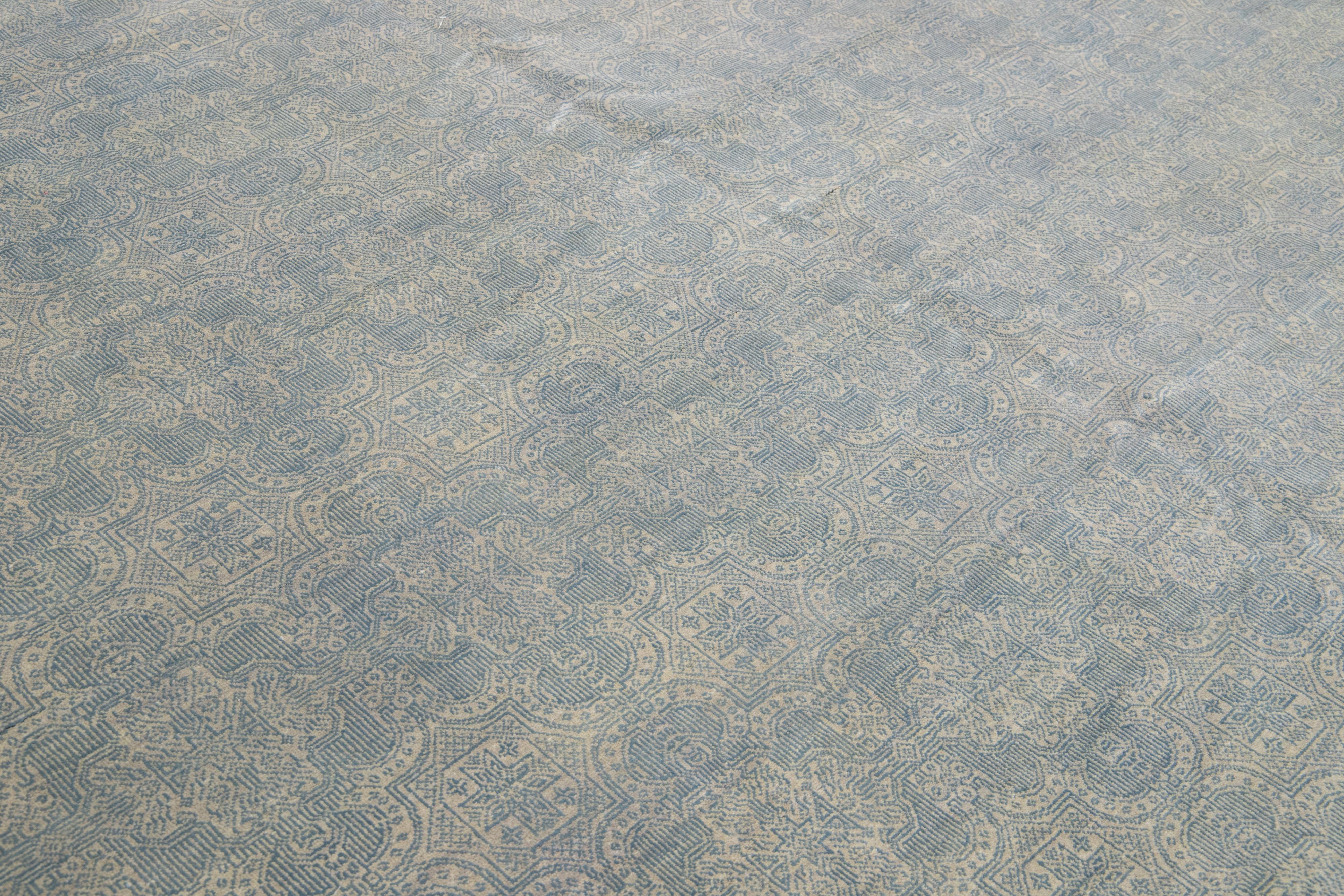 Alfombra Contemporánea De Lana De 10 x 15 Diseñado Allover Hecho A Mano En Gris Y Azul en venta 2