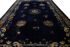 10 x 15 Antique Handmade Traditional Peking Chinese Wool Rug In Blue