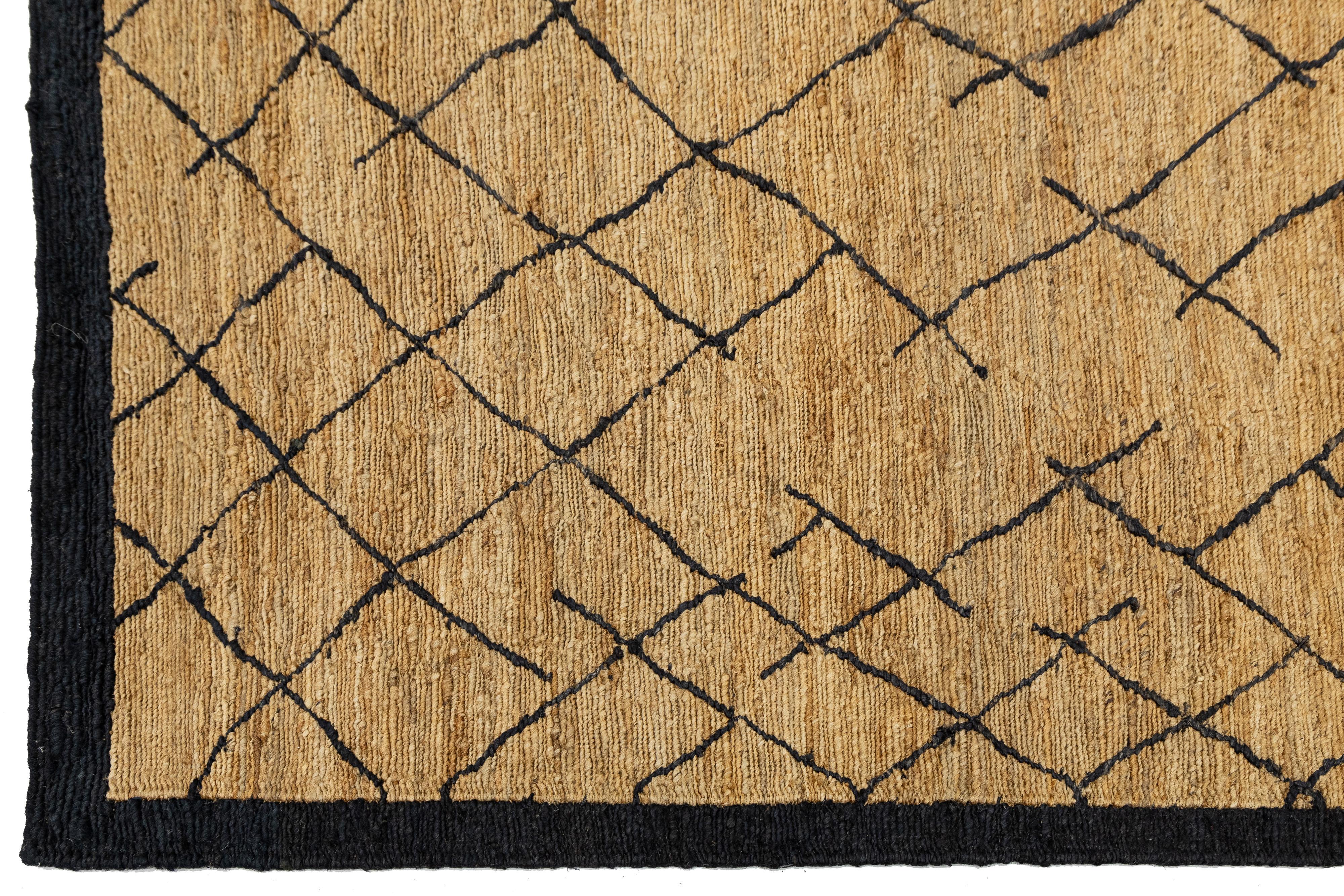 10 x 15 Contemporary Soumak Handmade Geometric Jute Rug In Tan Color For Sale 4