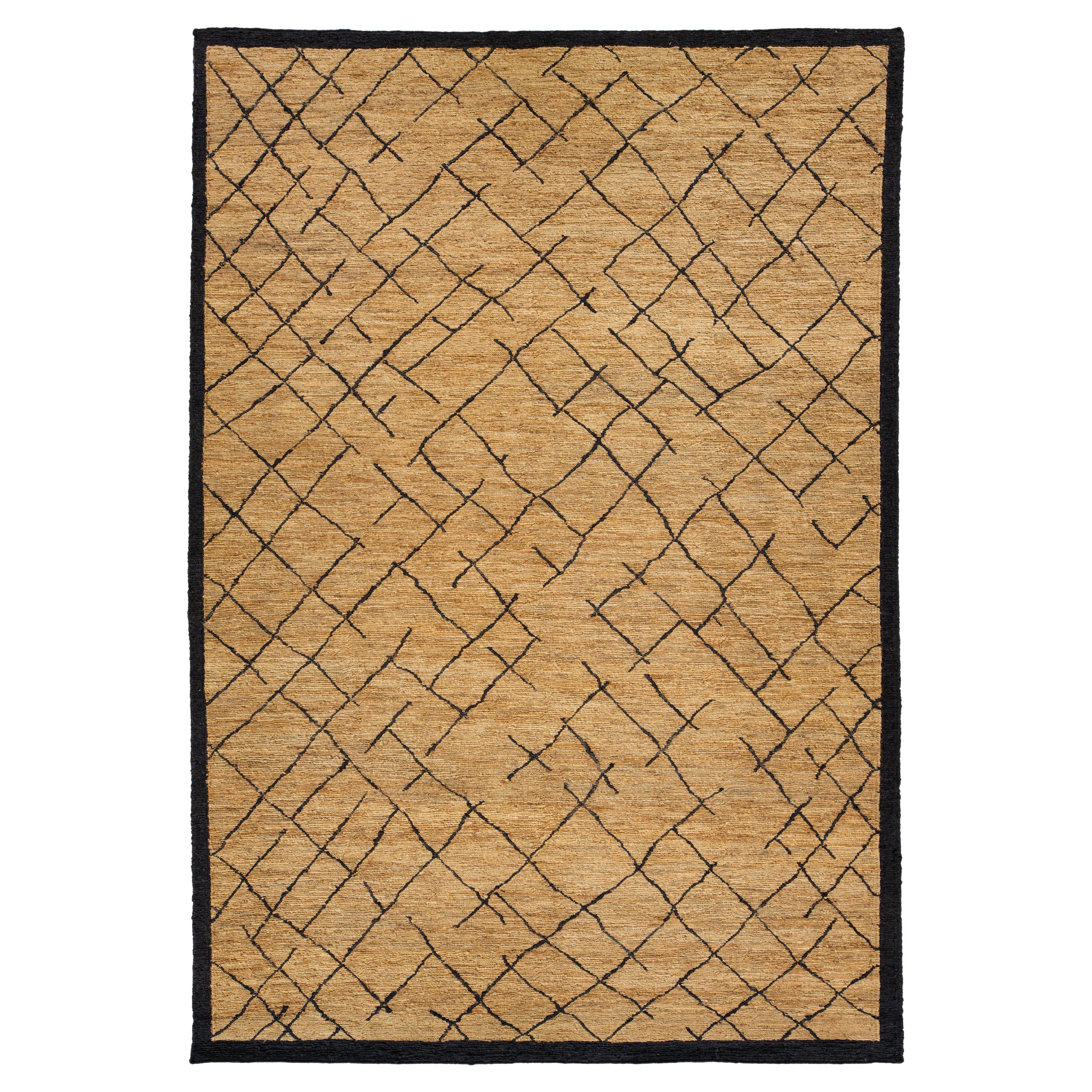 10 x 15 Contemporary Soumak Handmade Geometric Jute Rug In Tan Color