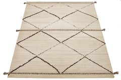10 x 15 Modern Handmade Moroccan Style Wool Rug In Beige With Tribal Design