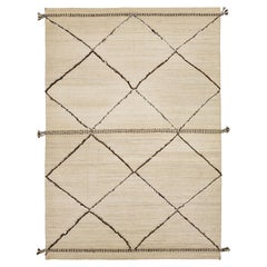 10 x 15 Tappeto moderno di lana in stile marocchino fatto a mano in beige con disegno tribale