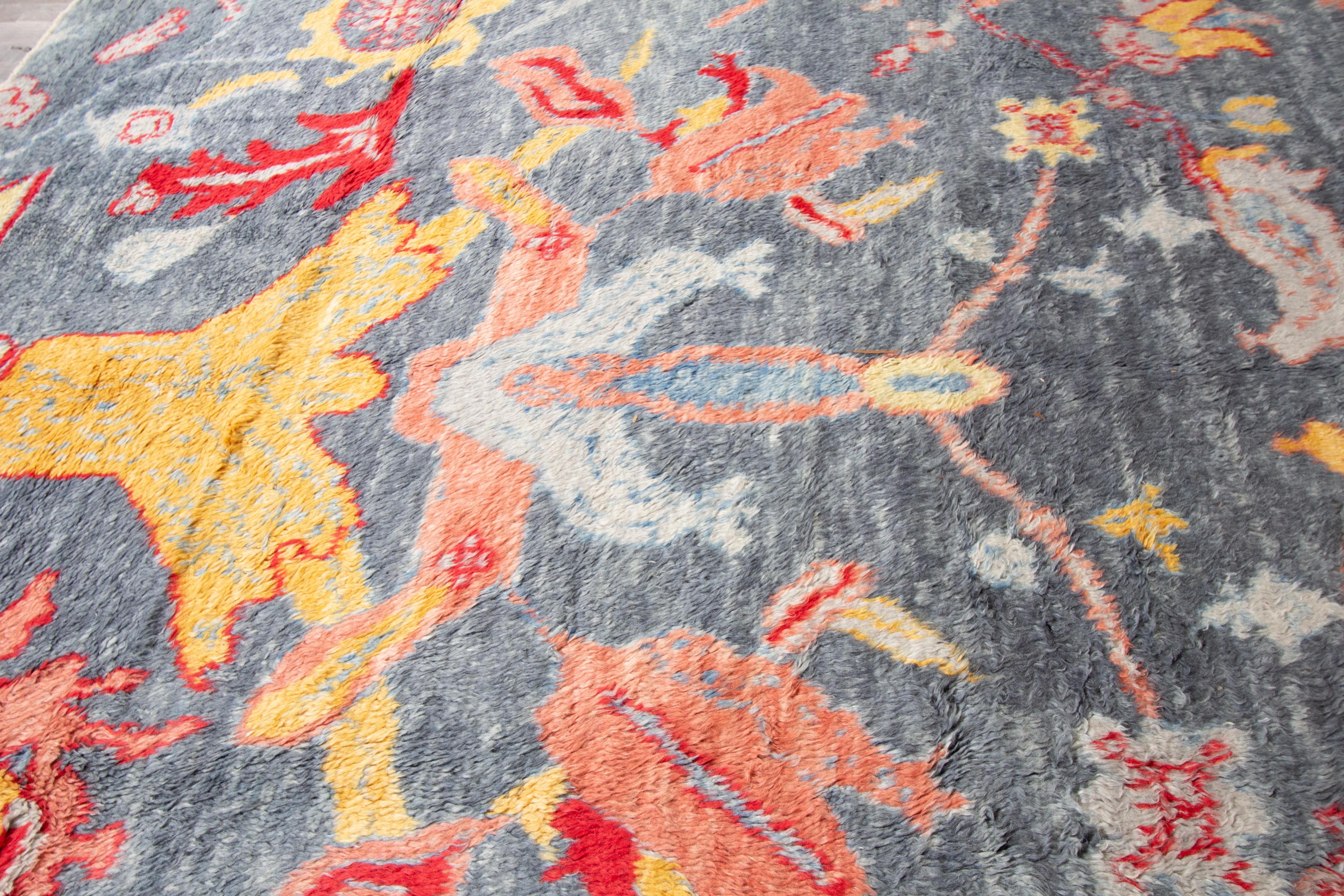10 x 15 Moderner Wollteppich im marokkanischen Stil in Blau mit Blumenmuster im Angebot 4