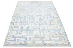 10 x 16 Contemporary kilim Wool rug In Beige And Blue With Abstract Design