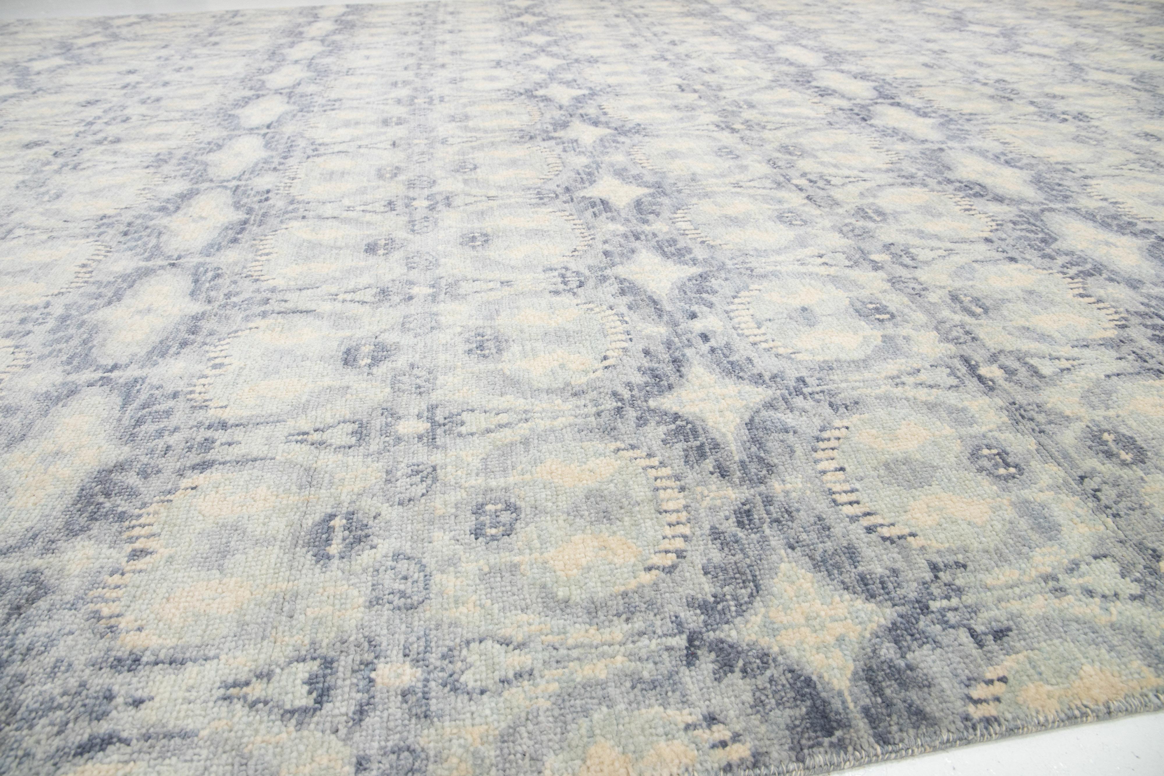 10 x 20 Allover Designed Contemporary Ikat Wool Rug In Pale Blue Color In New Condition For Sale In Norwalk, CT