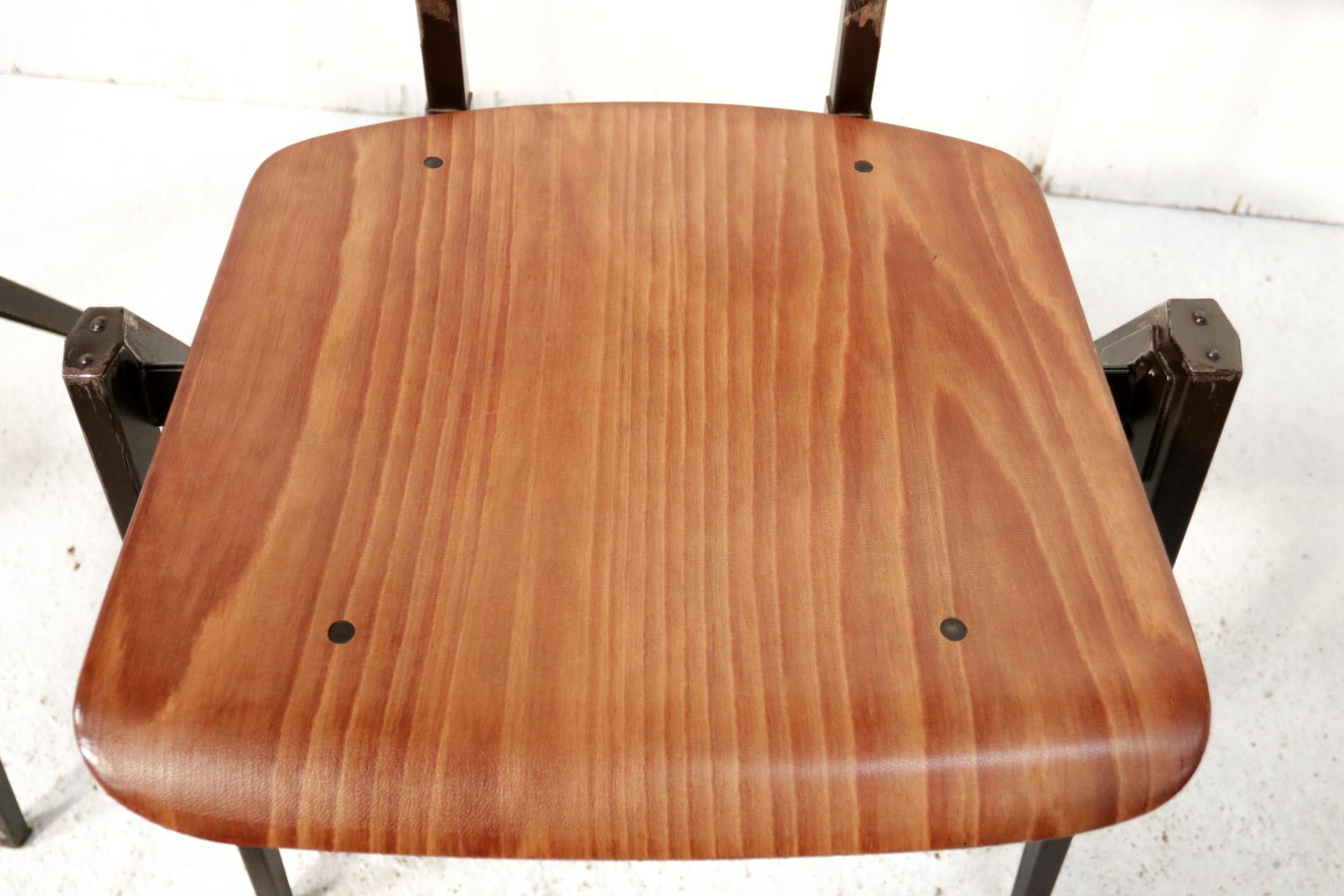 10 x Dutch Industrial Design Prouve Style School Chairs S21 Compas Galvanitas For Sale 10