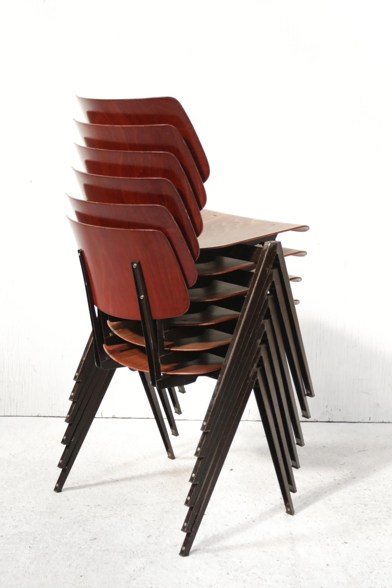10 x Dutch Industrial Design Prouve Style School Chairs S21 Compas Galvanitas For Sale 1