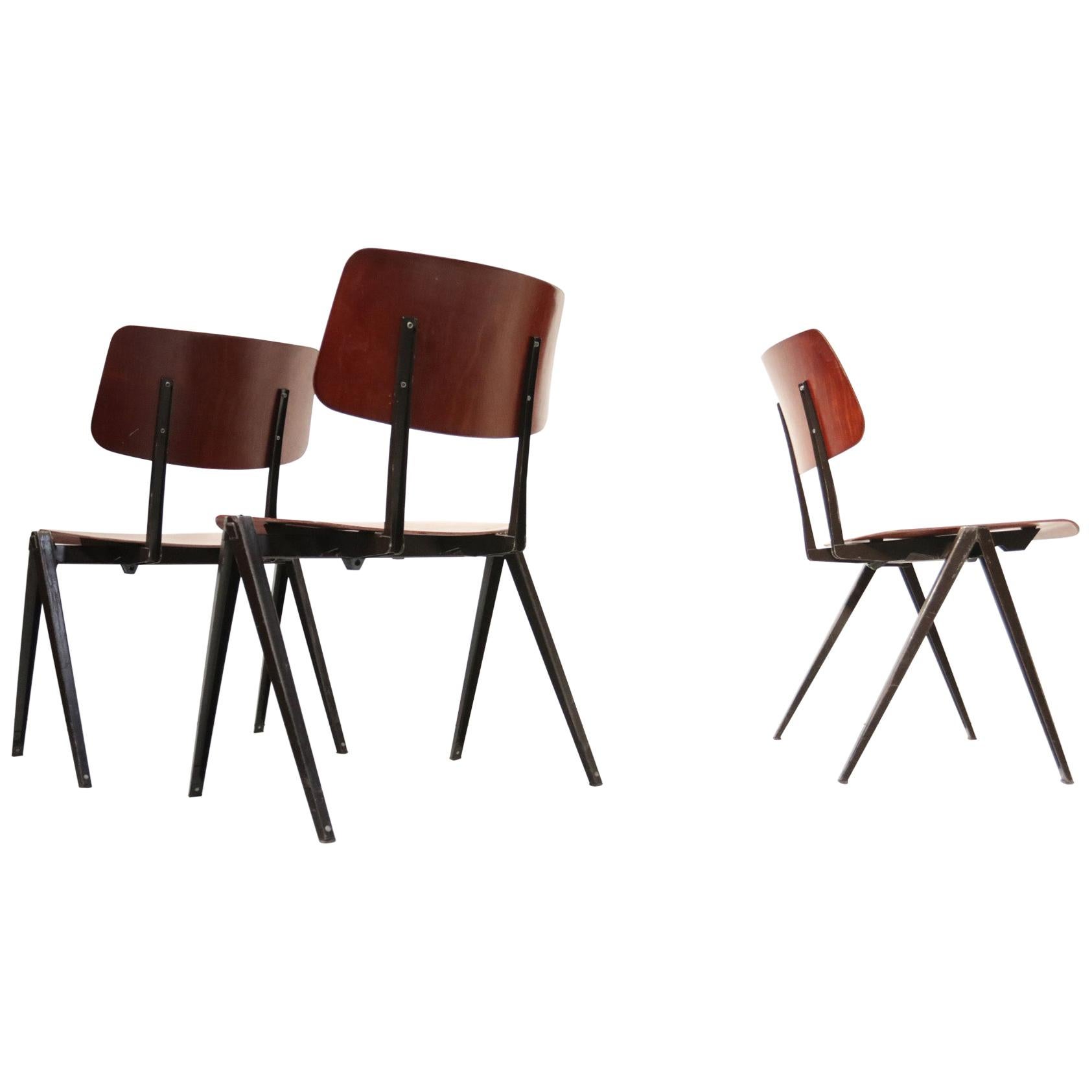 10 x Dutch Industrial Design Prouve Style School Chairs S21 Compas Galvanitas