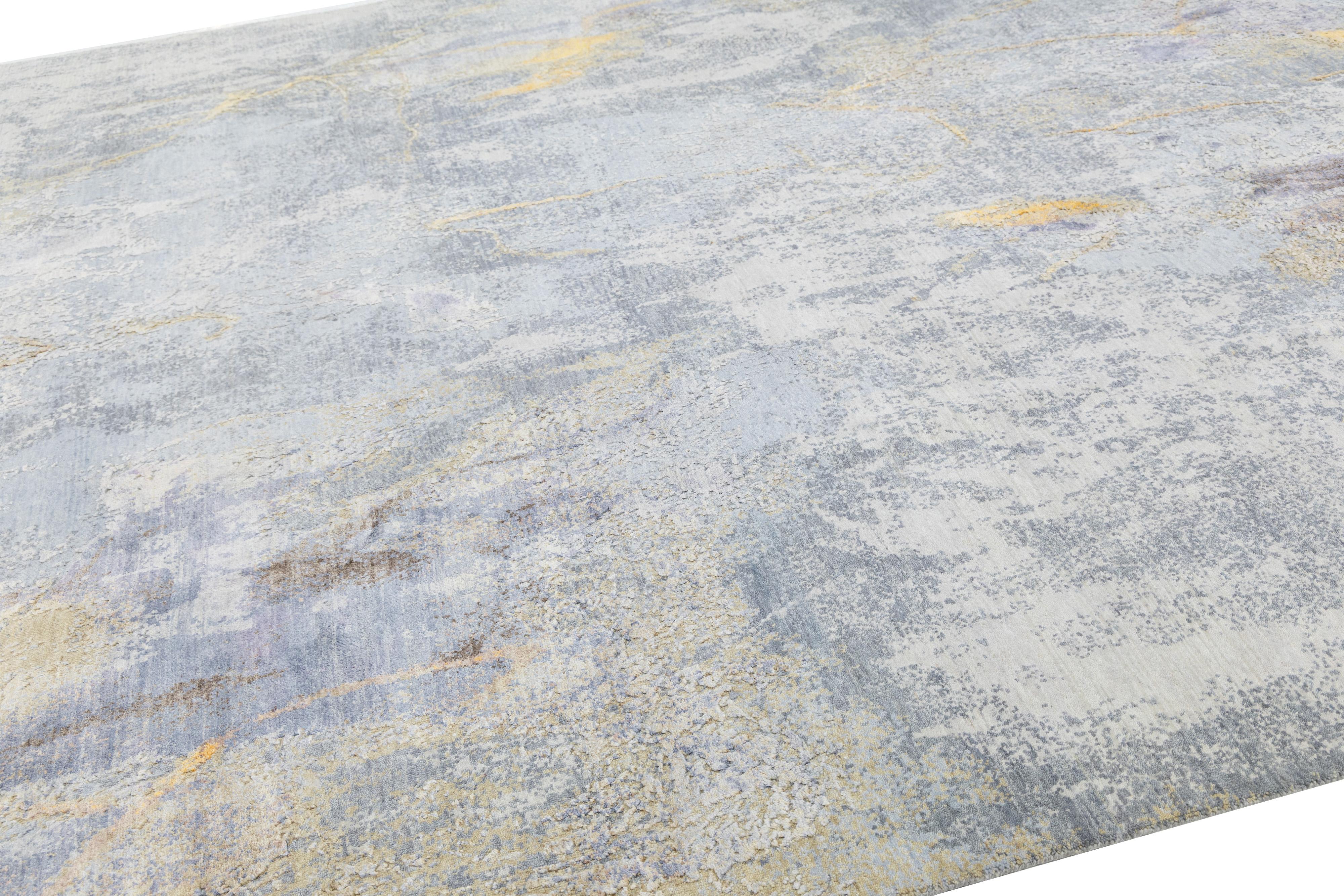 10 x14 Tappeto moderno fatto a mano in lana e seta astratta in grigio In condizioni Nuovo in vendita a Norwalk, CT