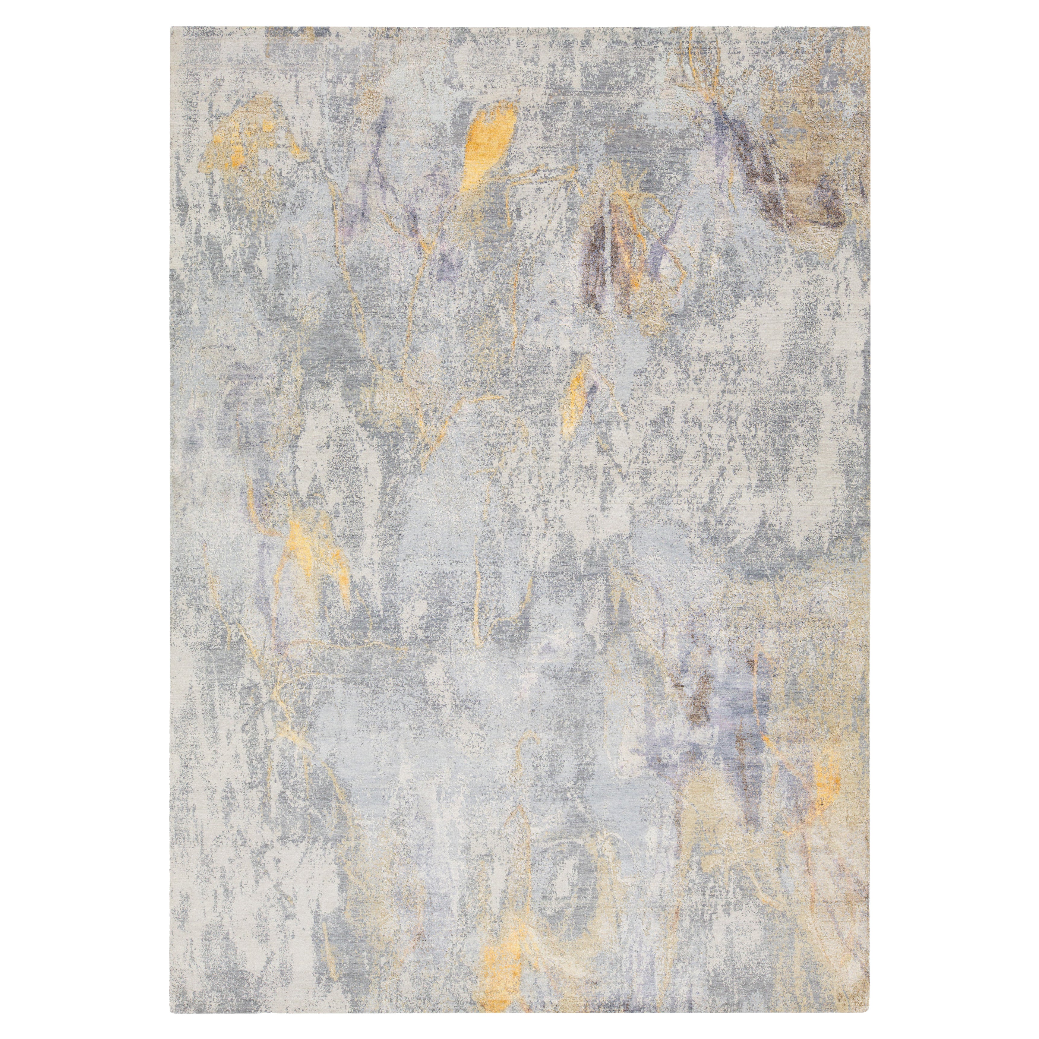 10 x14 Tappeto moderno fatto a mano in lana e seta astratta in grigio in vendita