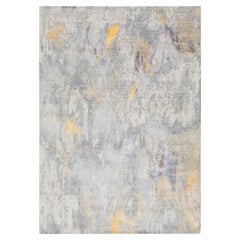 10 x14 Tappeto moderno fatto a mano in lana e seta astratta in grigio