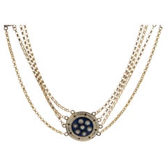 10 Yellow Gold Vintage Seed Pearl and Enamel Disc Station Necklace