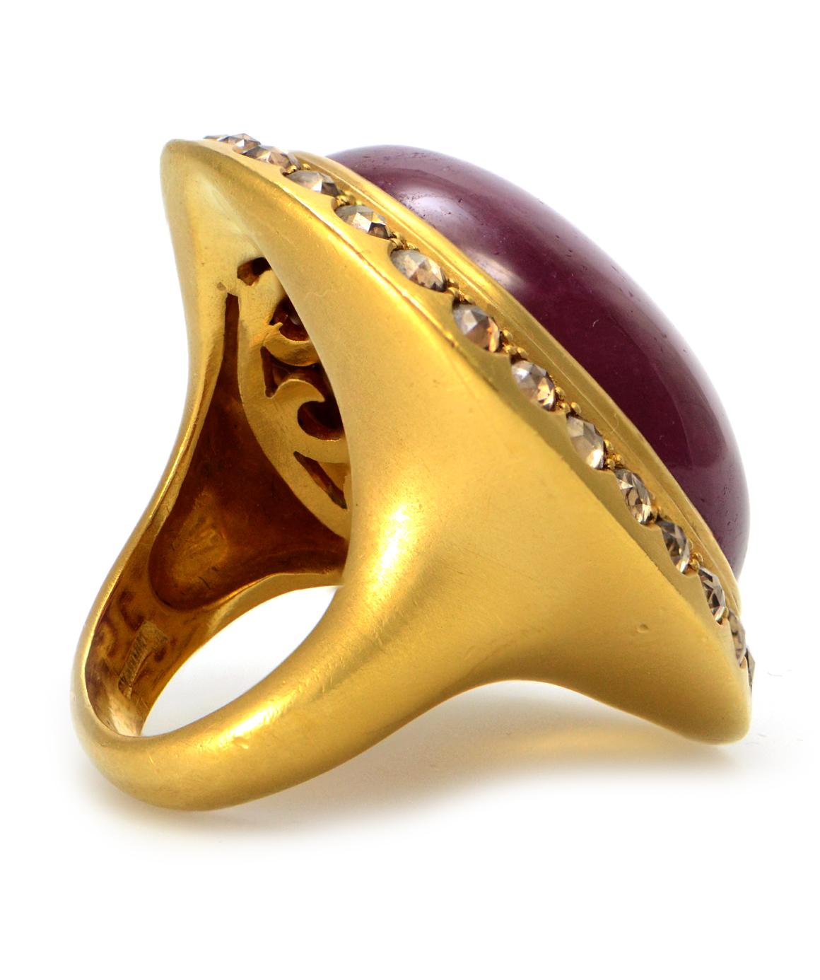Women's or Men's 100% Auth Mouawad 22K Yellow Gold Genuine Cabochon Ruby & Natural Diamond Ring